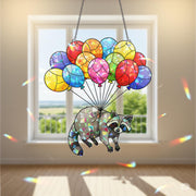 Colorful Raccoon Balloon Suncatcher, Holographic Acrylic Window Hanging, Stained Glass Look Animal Decor, Cute Raccoon Gift, Raccoon Lover