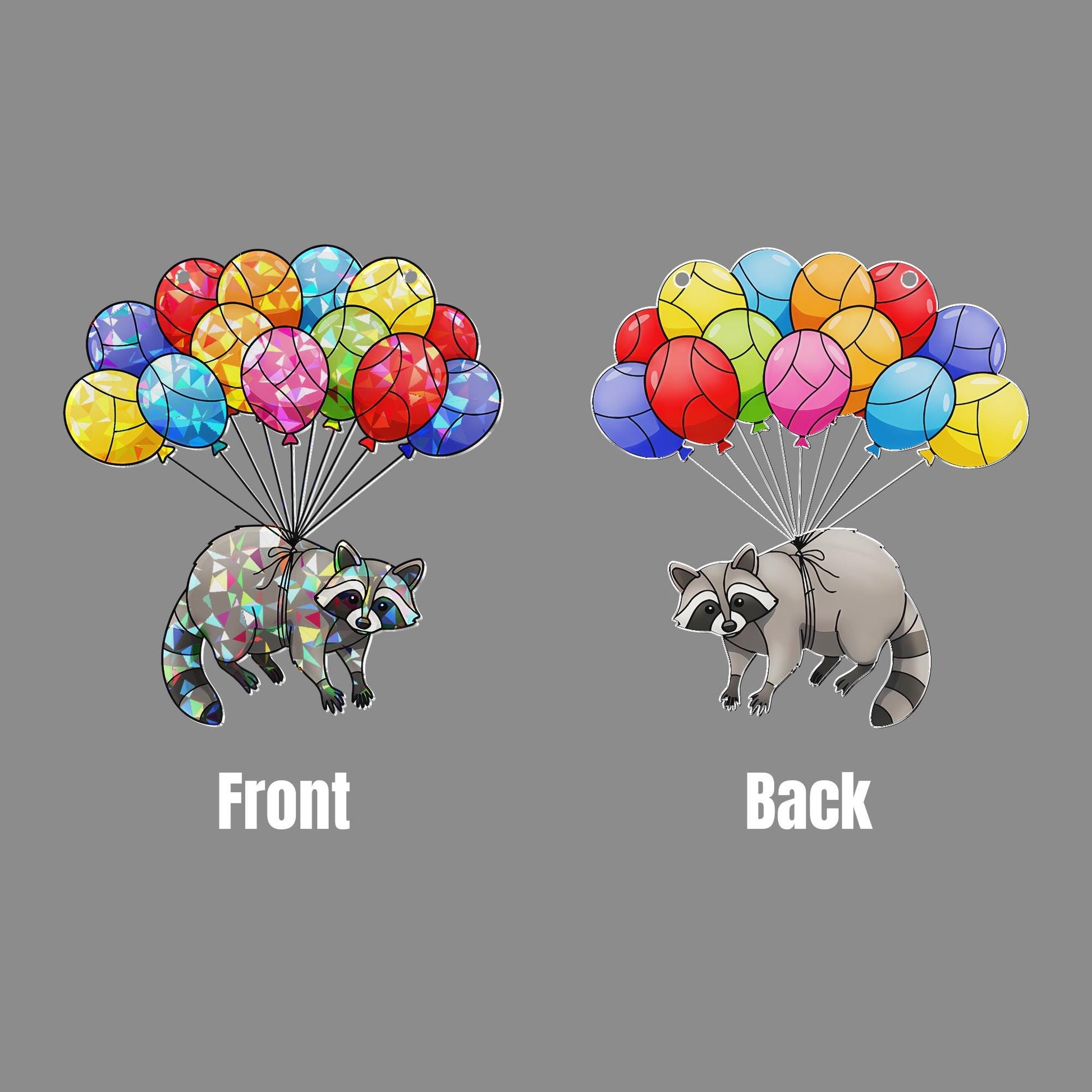 Colorful Raccoon Balloon Suncatcher, Holographic Acrylic Window Hanging, Stained Glass Look Animal Decor, Cute Raccoon Gift, Raccoon Lover