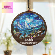 Custom Daddy Acrylic Wood Suncatcher | Holographic Mountain Scene Gift | Father's Day Personalized Hanging | “You Are the World” Quote