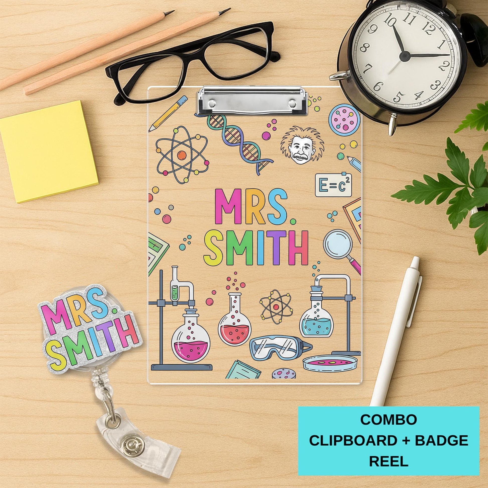 Personalized Science Teacher Clipboard, Custom Name Gift, Back to School Supplies, Cute Chemistry Lab Design, STEM Teacher Gift