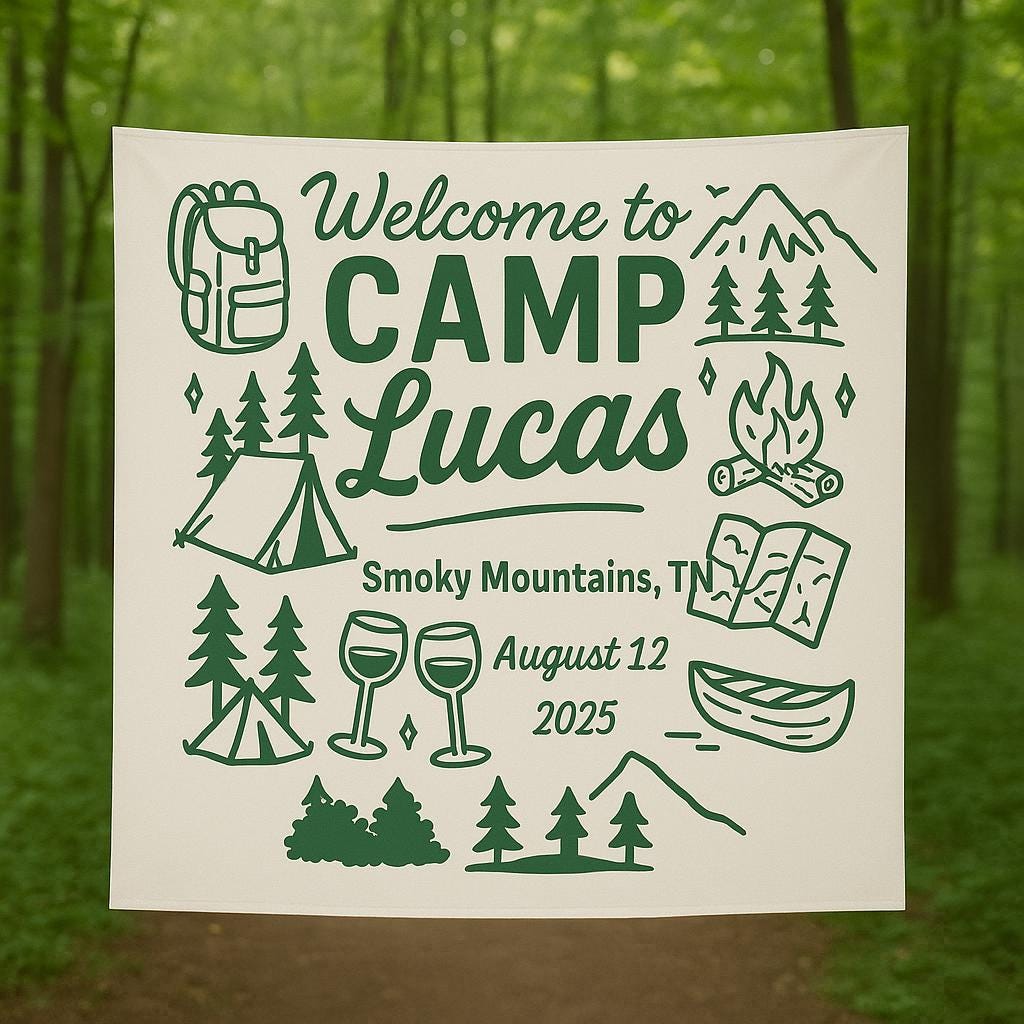 Custom Camp Bachelorette Tapestry, Welcome to Camp Banner, Glamping Bach Party Decor, Personalized Camping Trip Gift