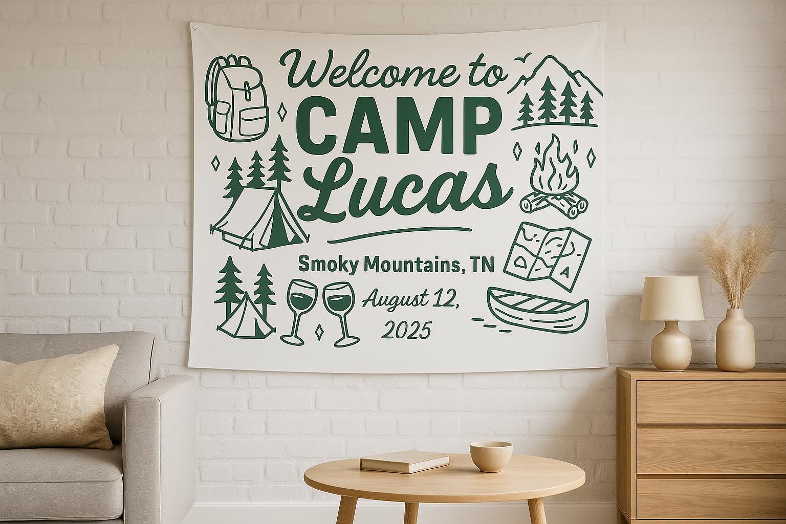 Custom Camp Bachelorette Tapestry, Welcome to Camp Banner, Glamping Bach Party Decor, Personalized Camping Trip Gift
