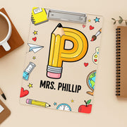 Custom Acrylic Clipboard for Teachers - Pencil Letter Design with Name, Cute Personalized Back to School Gift, Classroom Supplies