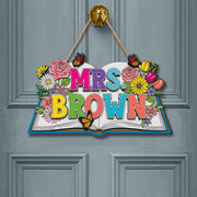 Custom 3D Teacher Door Sign, Wooden Floral Name Plaque, Personalized Classroom Decor, Back To School Decor Gift, Teacher Gift Sign