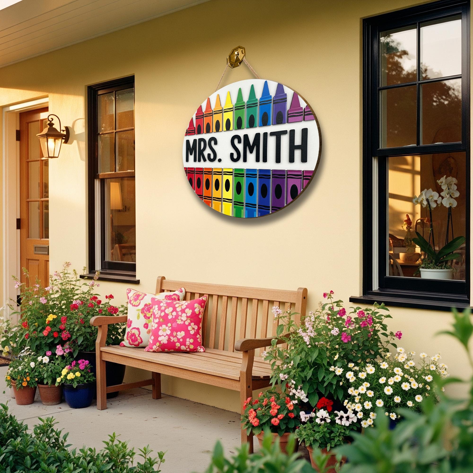 Custom 3D Teacher Crayons Door Sign, Classroom Decor, Teacher Gift, Back to School, Personalized Door Hanger, Classroom Door Hanging