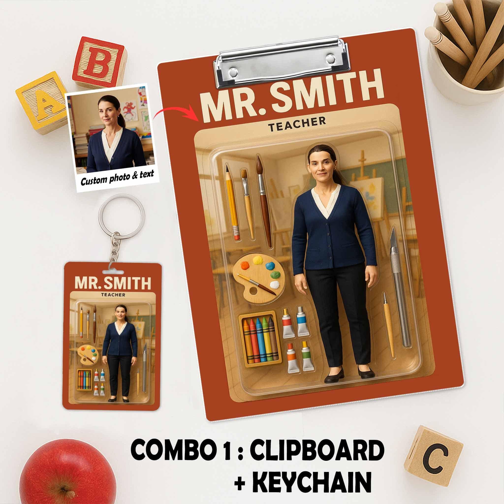 Custom Art Teacher Clipboard, Personalized Photo Gift, Back to School, Unique Teacher Decor, Art Class Supply Display, Teacher Supplies Gift