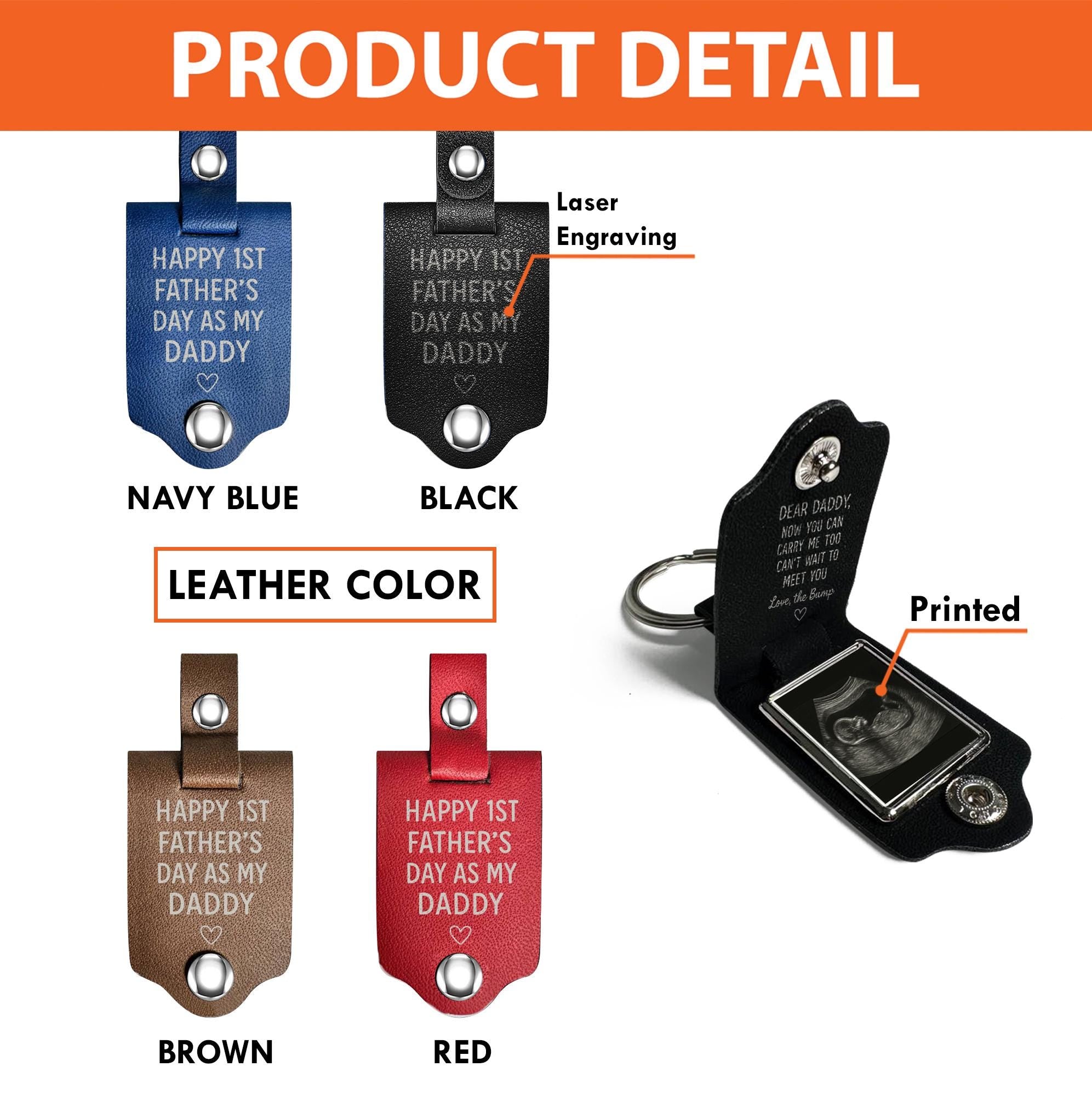 Custom Ultrasound Leather Photo Keychain | Dear Daddy Gift from Bump | Pregnancy Reveal Keepsake | First Father’s Day Key Ring