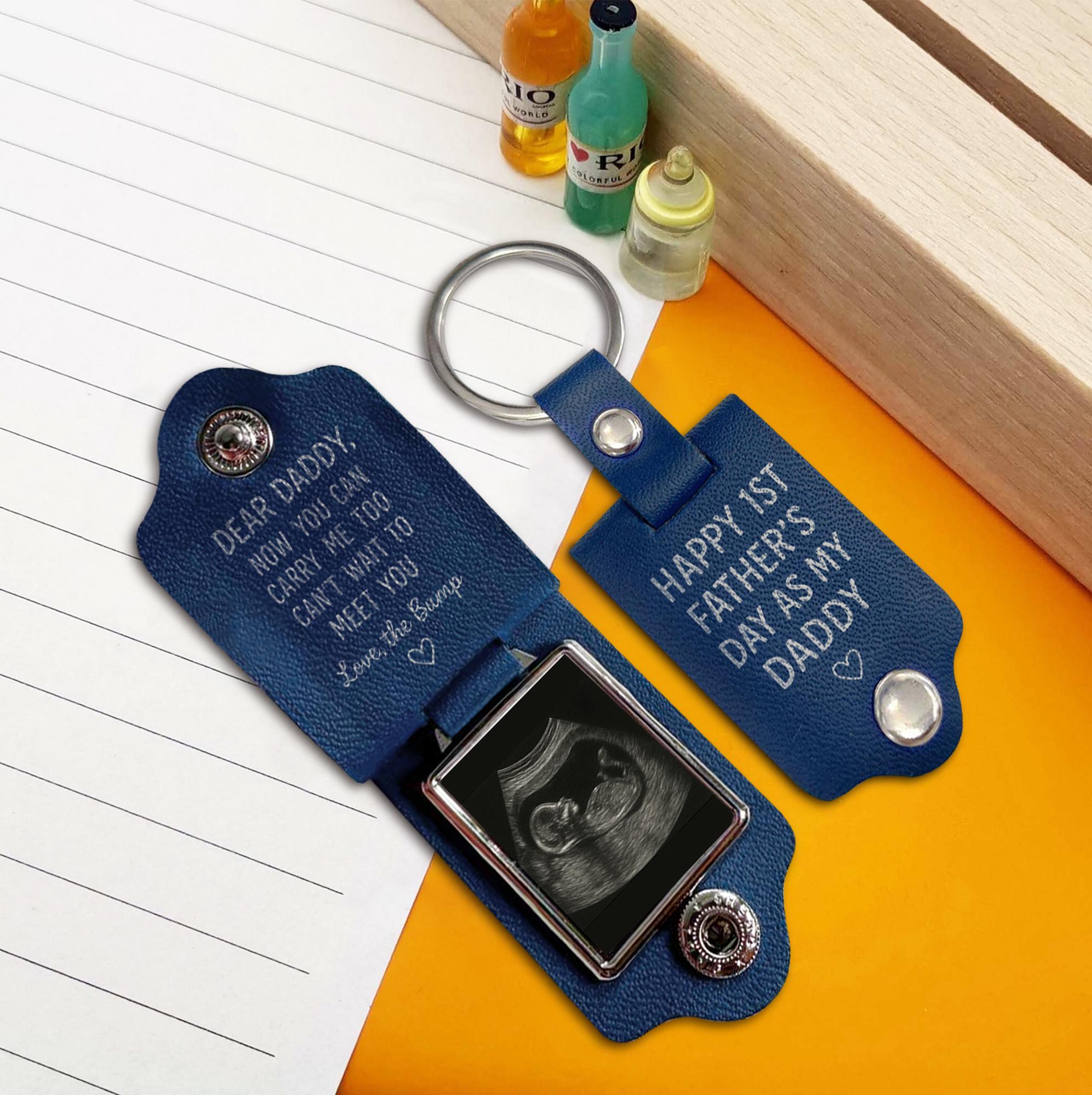 Custom Ultrasound Leather Photo Keychain | Dear Daddy Gift from Bump | Pregnancy Reveal Keepsake | First Father’s Day Key Ring