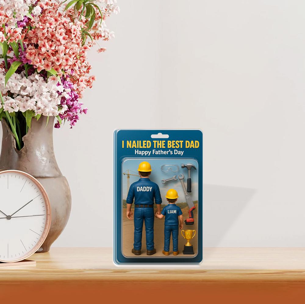 Personalized Construction Dad Acrylic Plauqe, Father's Day Plaque, Custom Dad and Kid, I Nailed the Best Dad Gift, Blue Collar Dad Gift