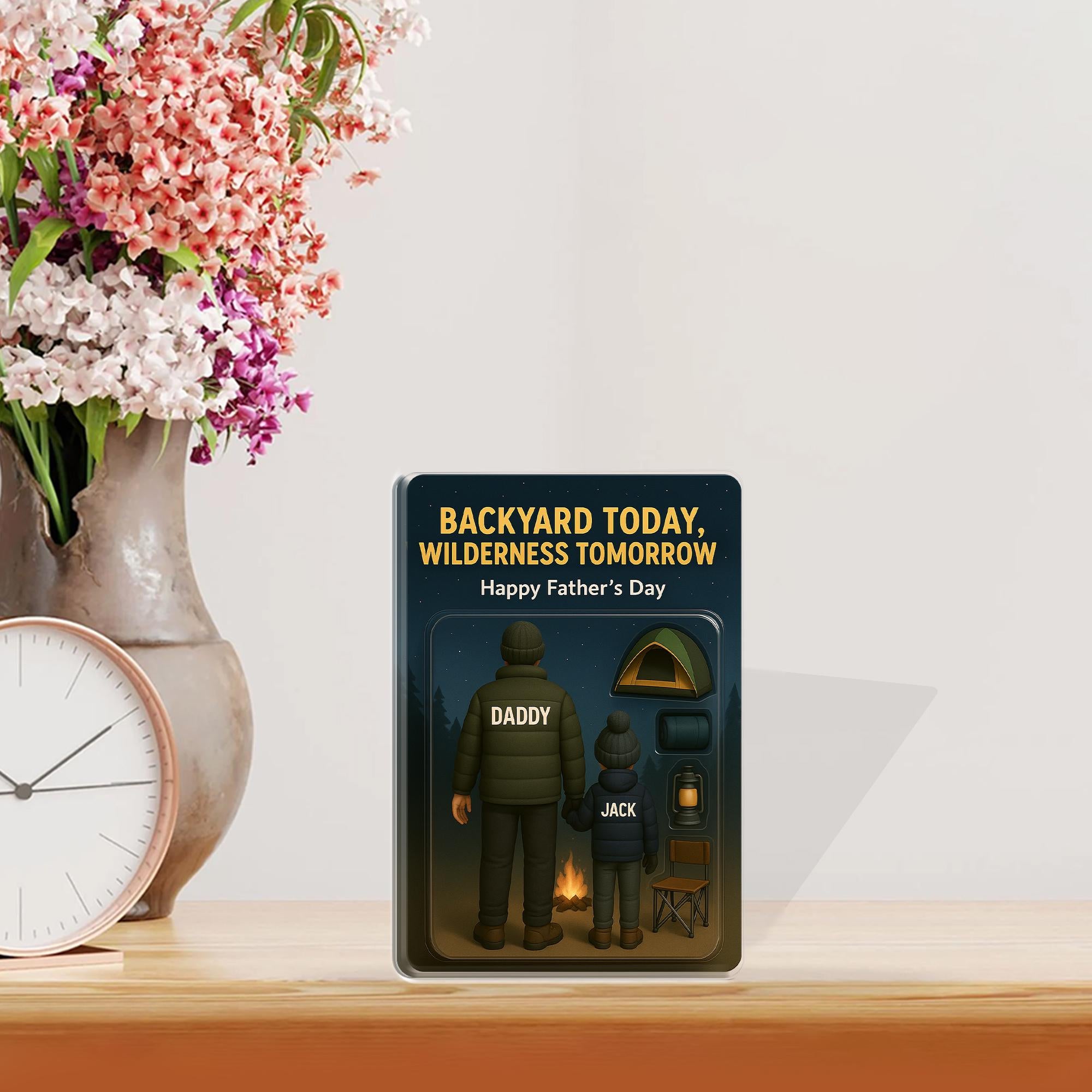 Custom Camping Dad Acrylic Block | Personalized Father’s Day Gift from Kids | Outdoor Adventure Keepsake | Campfire Family Plaque