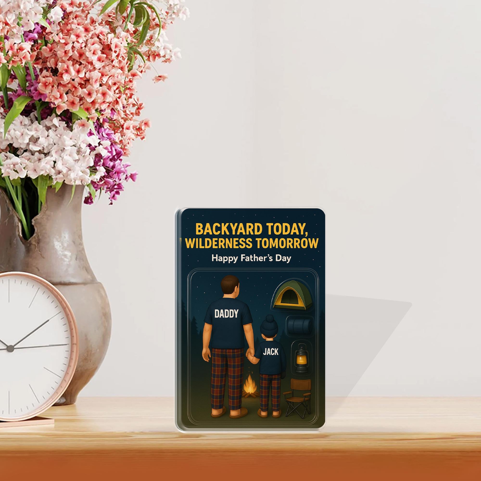 Custom Father's Day Camping Acrylic Plaque – Backyard Adventure Dad and Son Personalized Gift, Outdoor Camping Keepsake