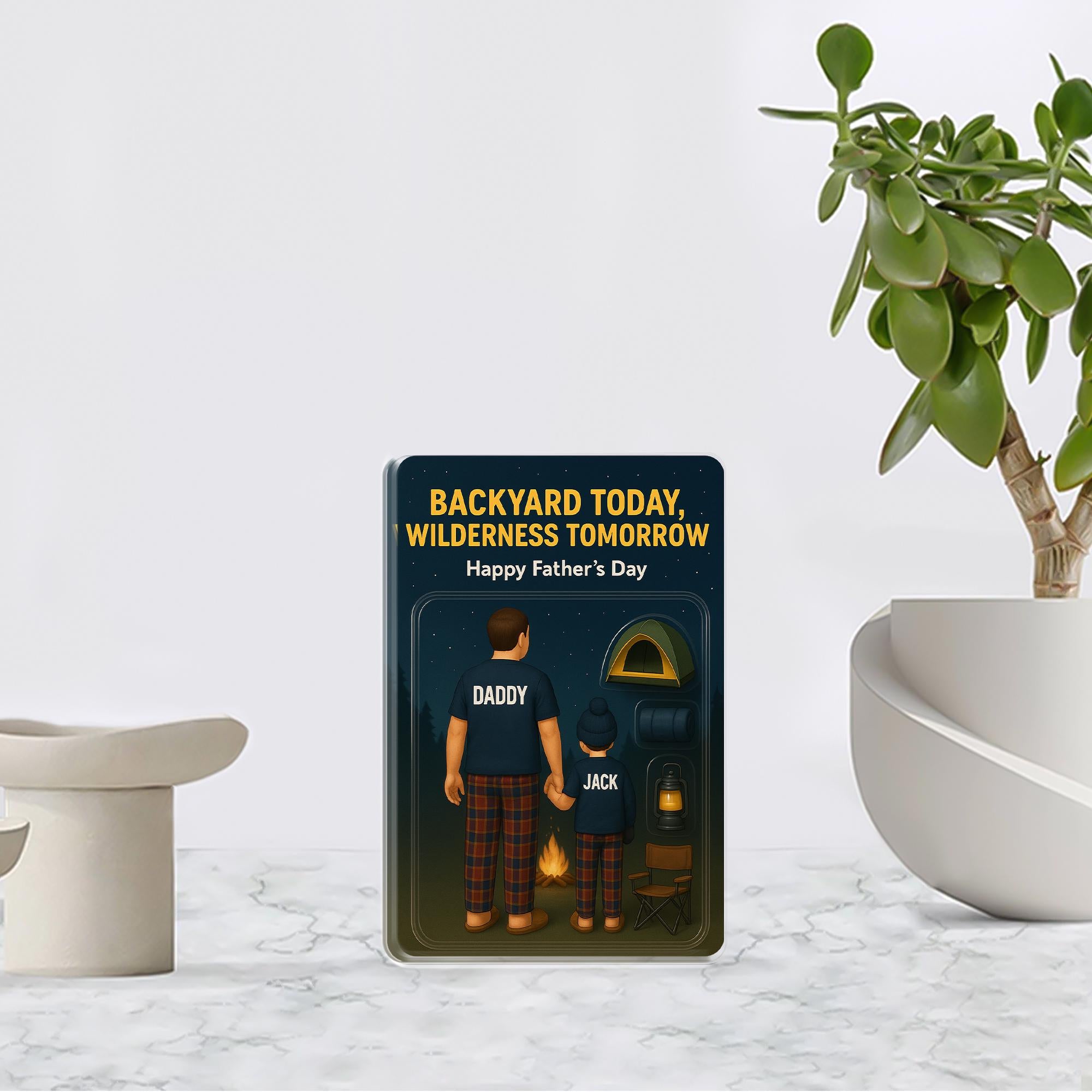 Custom Father's Day Camping Acrylic Plaque – Backyard Adventure Dad and Son Personalized Gift, Outdoor Camping Keepsake