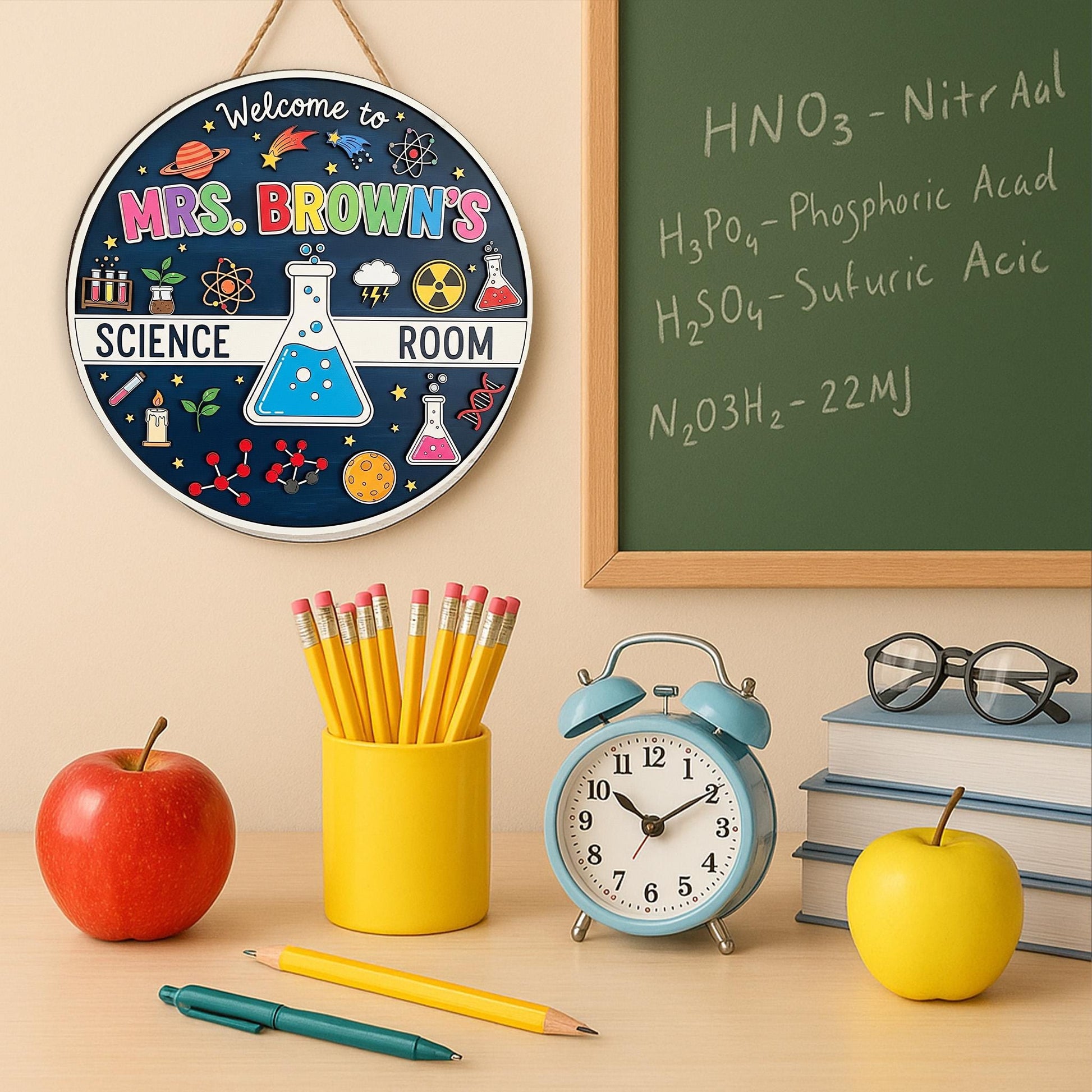 Personalized Science Room Sign, 2 Layer Teacher Door Decor, Custom Classroom Lab Sign, Mrs Brown STEM Gift, Wooden Teacher Plaque