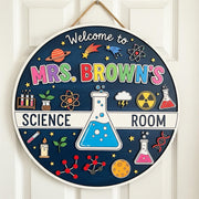 Personalized Science Room Sign, 2 Layer Teacher Door Decor, Custom Classroom Lab Sign, Mrs Brown STEM Gift, Wooden Teacher Plaque