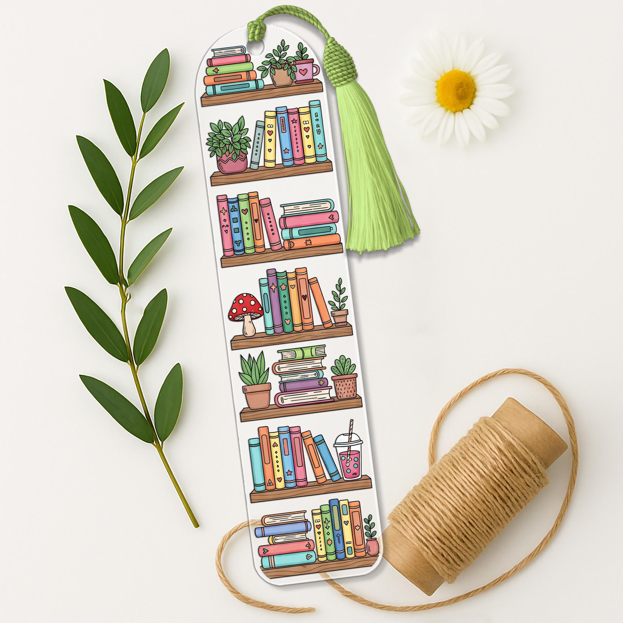 Colorful Bookshelf Bookmark with Tassel – Cute Reading Accessory for Book Lovers, Teachers, and Students – Cozy Bookstack Gift
