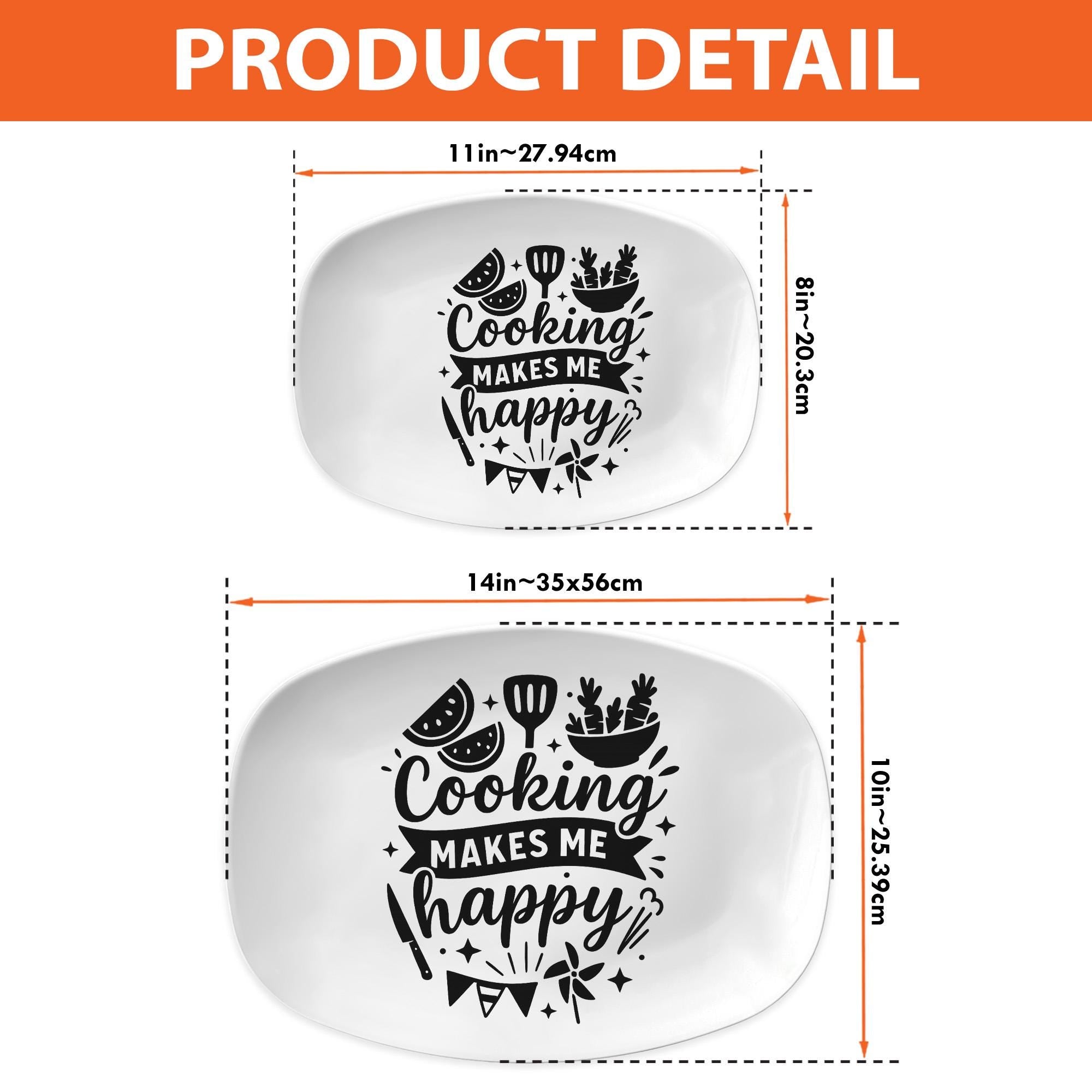 Cooking Makes Me Happy Platter – Funny Kitchen Serveware Tray, Gift for Chefs, Cooks & Food Lovers – Decorative Melamine Plate