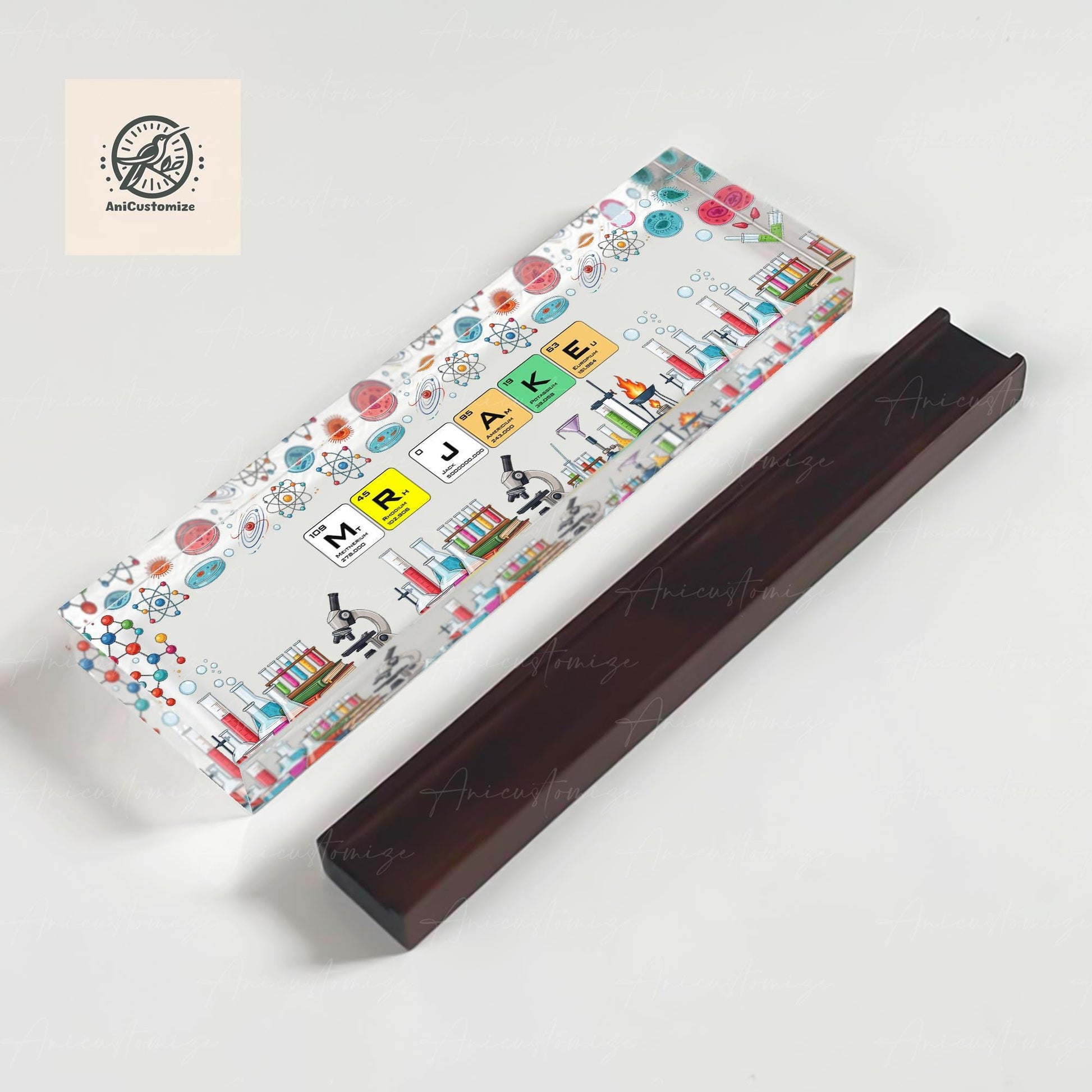 Personalized Science Teacher Name Sign – Periodic Table Chemistry Theme Desk Name Plate – Custom Classroom Lab Decor Gift, Back To School