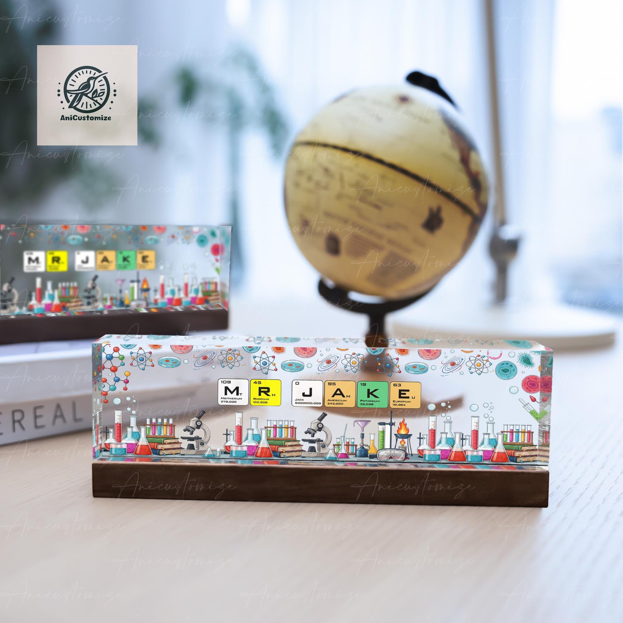 Personalized Science Teacher Name Sign – Periodic Table Chemistry Theme Desk Name Plate – Custom Classroom Lab Decor Gift, Back To School