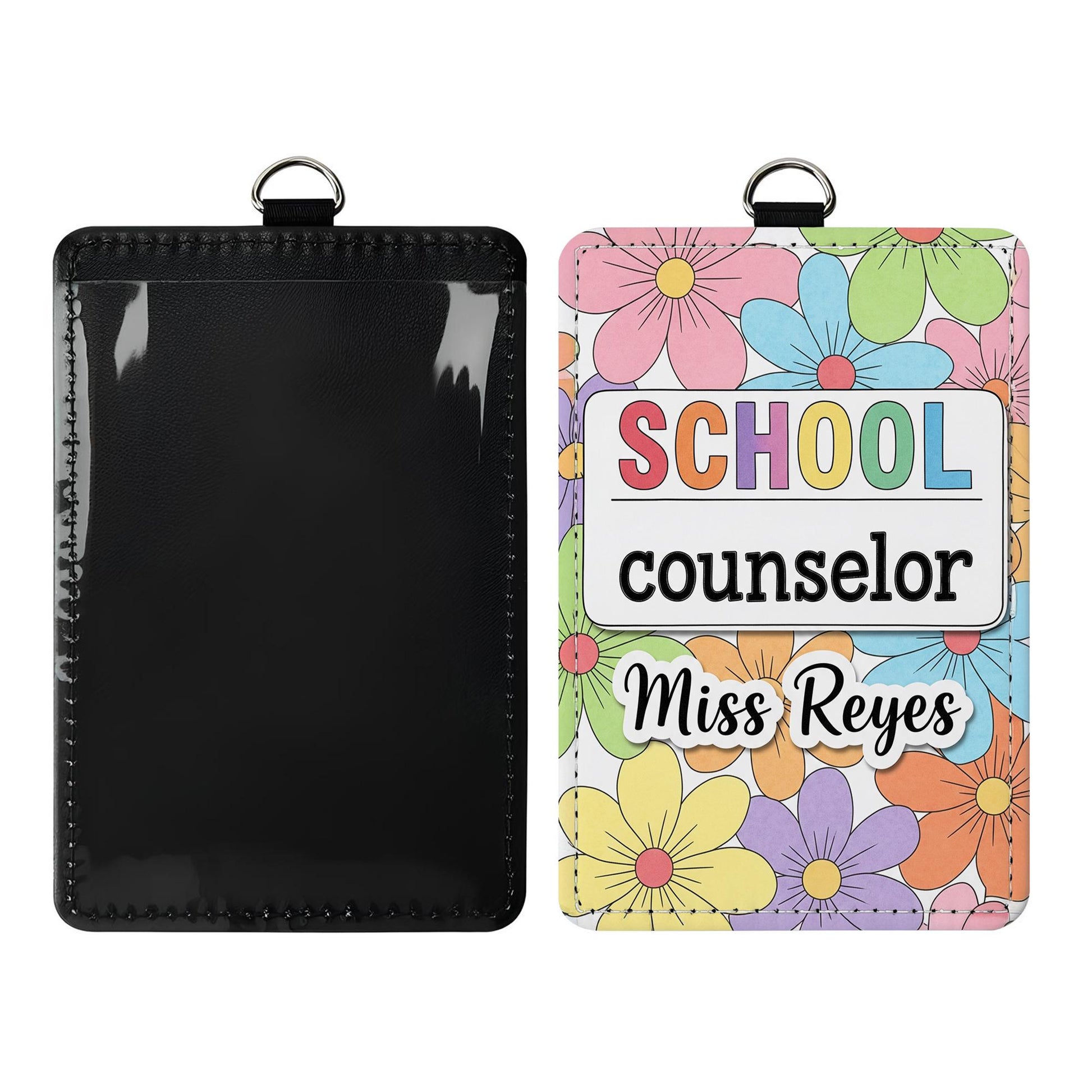 Personalized School Counselor Badge Holder, Custom Floral Name Tag, Cute ID Lanyard, Gift for Counselor, Teacher Office Accessory