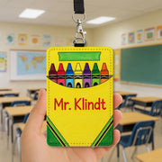 Personalized Crayon Badge Holder, Custom Teacher Name Tag, Colorful ID Lanyard for Classroom, Back to School Gift, Teacher Badge Gift