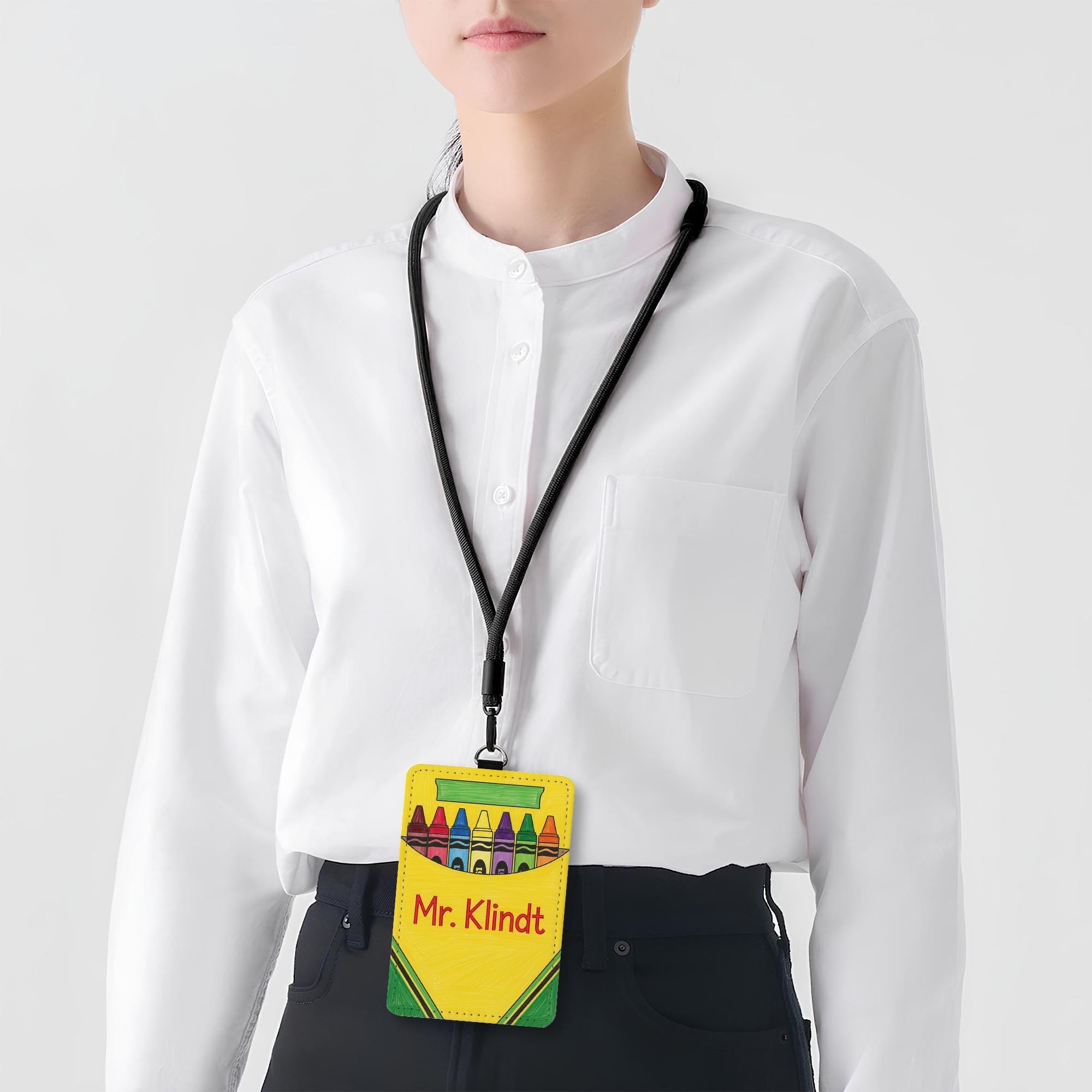 Personalized Crayon Badge Holder, Custom Teacher Name Tag, Colorful ID Lanyard for Classroom, Back to School Gift, Teacher Badge Gift