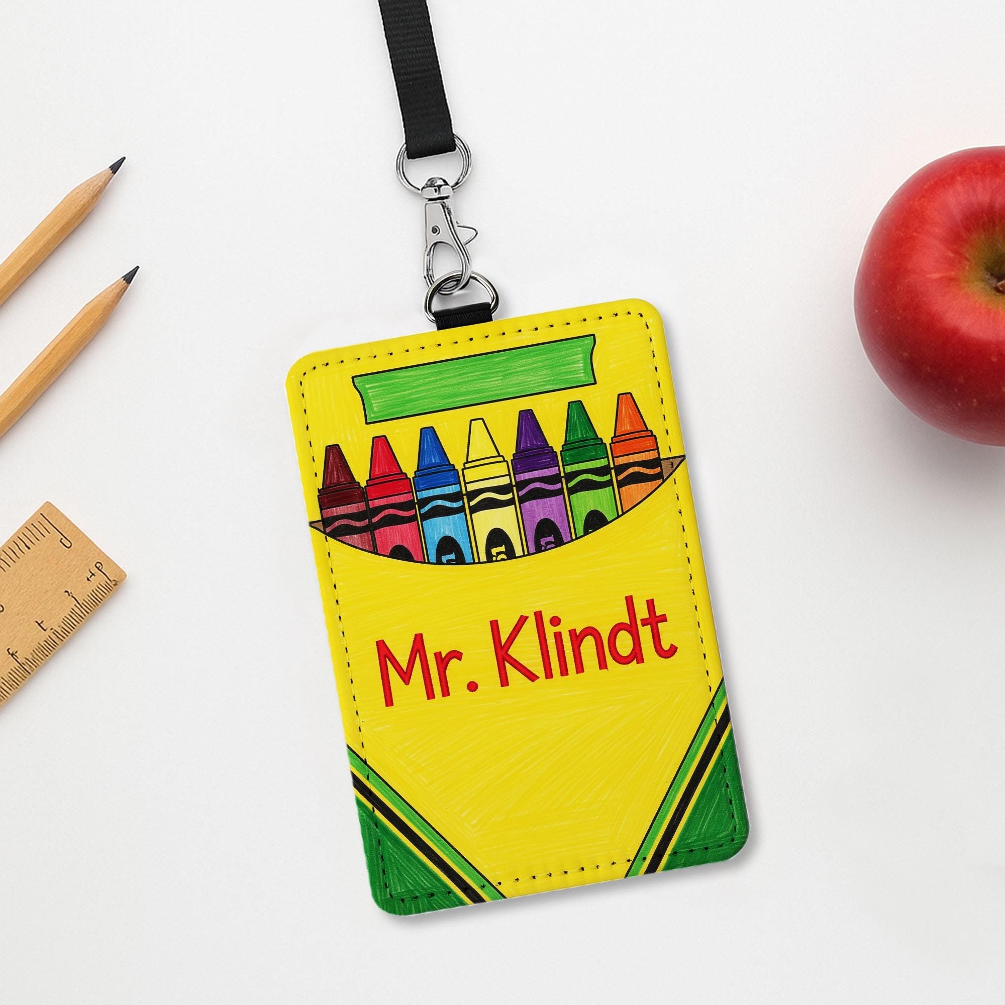 Personalized Crayon Badge Holder, Custom Teacher Name Tag, Colorful ID Lanyard for Classroom, Back to School Gift, Teacher Badge Gift