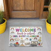 Custom Classroom Welcome Doormat, Back to School Rug, Teacher Name Door Mat, Rainbow School Decor, Personalized Teacher Gift