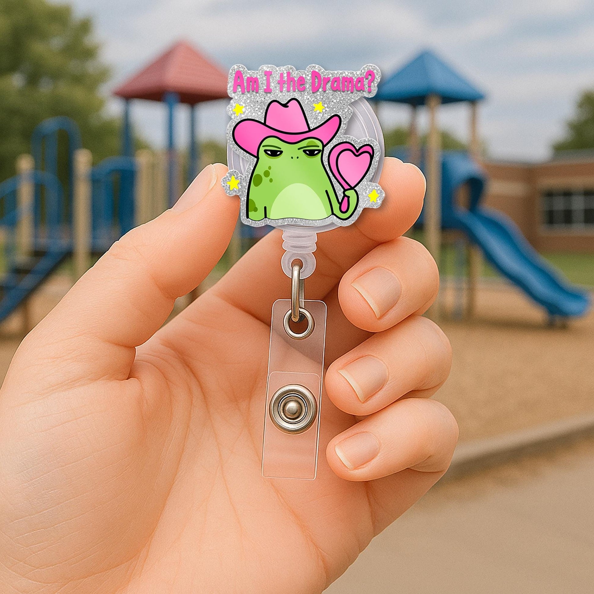 Cowgirl Frog Badge Reel, Am I the Drama ID Holder, Funny Nurse Badge, Cute Frog Clip, Sassy Office Gift, Teacher Badge Accessory