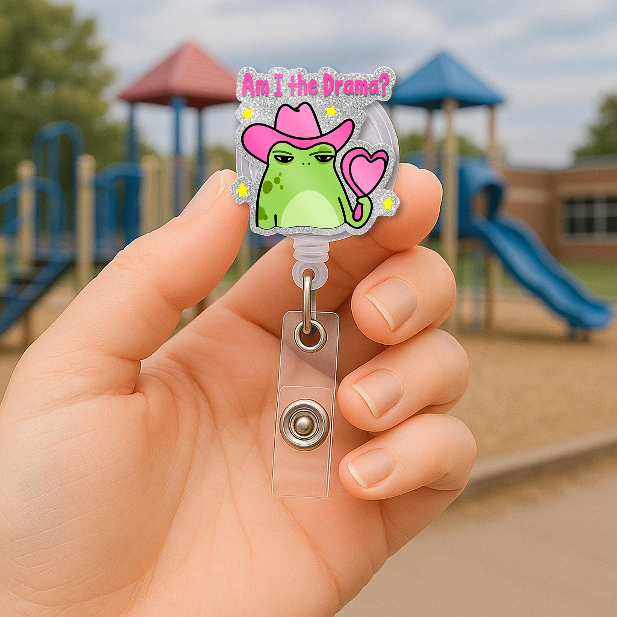 Cowgirl Frog Badge Reel, Am I the Drama ID Holder, Funny Nurse Badge, Cute Frog Clip, Sassy Office Gift, Teacher Badge Accessory