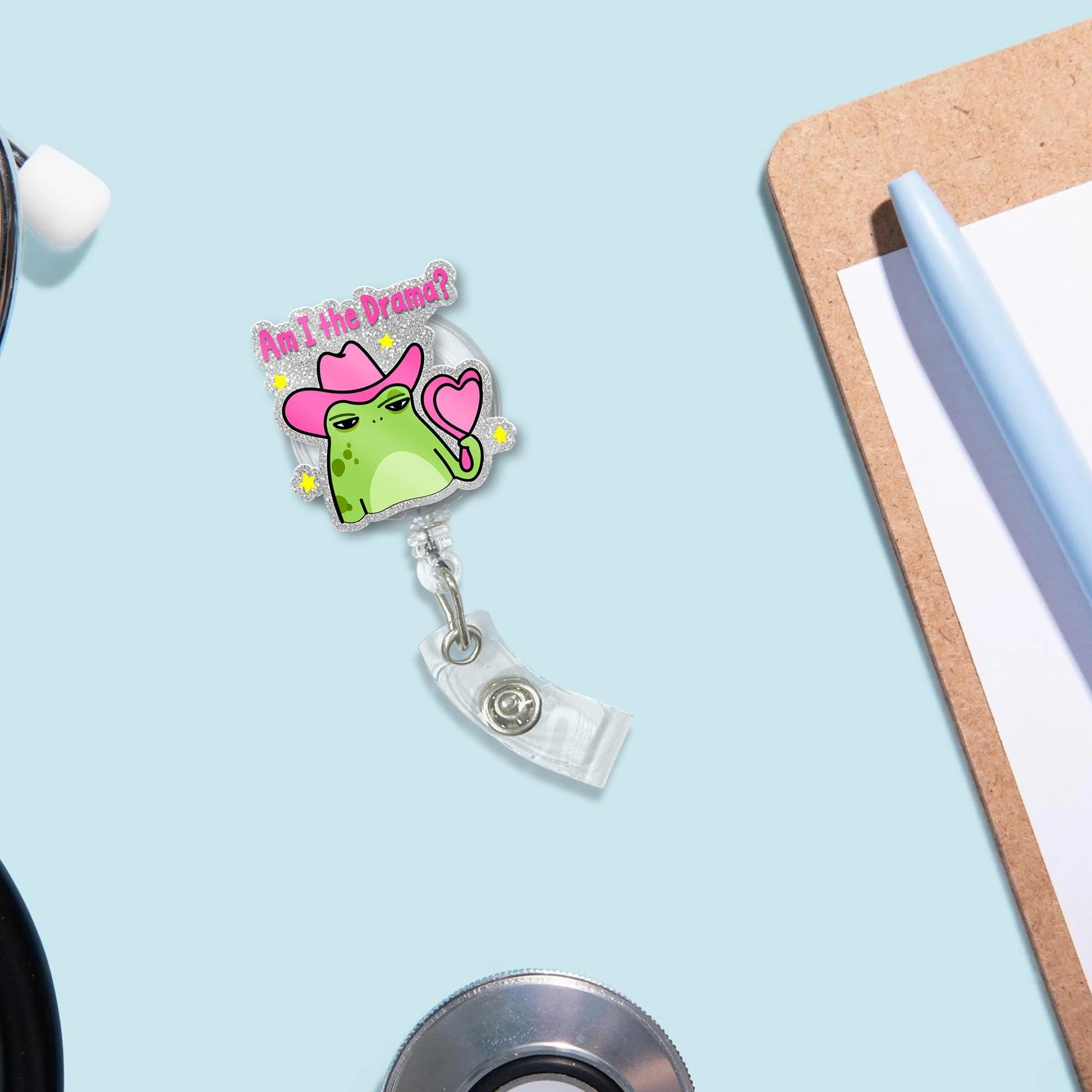 Cowgirl Frog Badge Reel, Am I the Drama ID Holder, Funny Nurse Badge, Cute Frog Clip, Sassy Office Gift, Teacher Badge Accessory