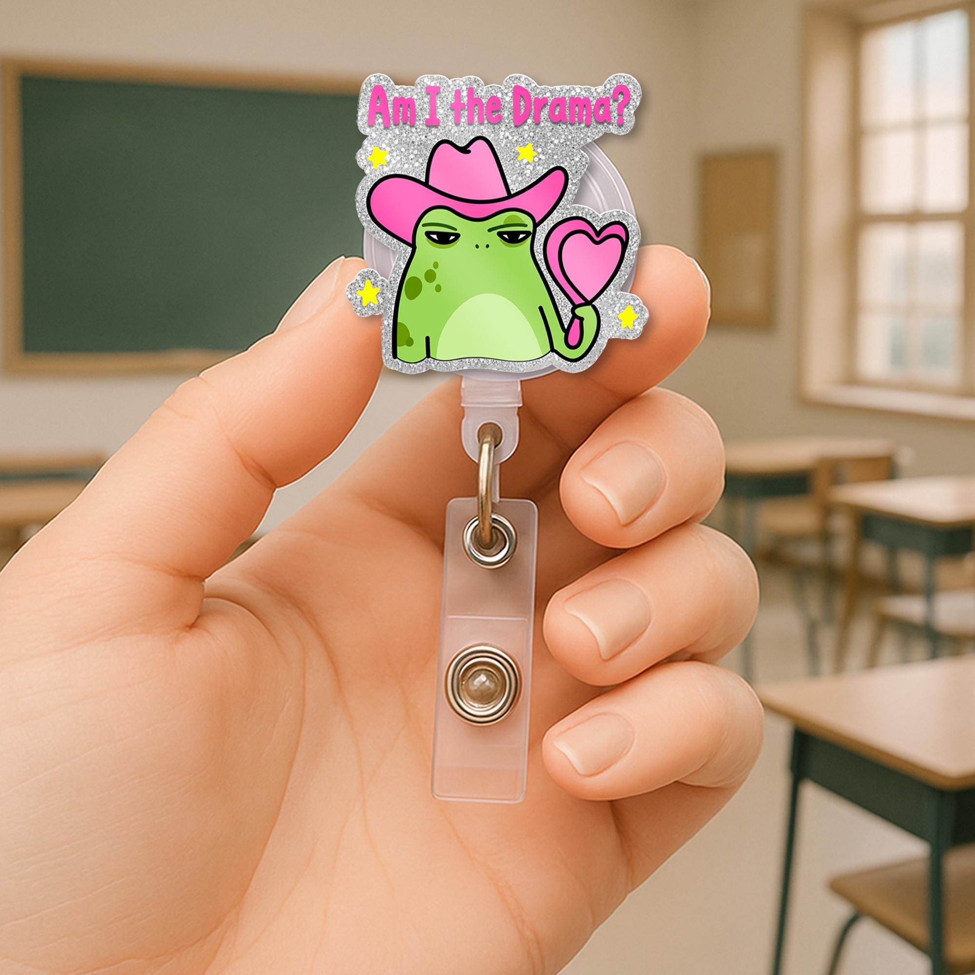 Cowgirl Frog Badge Reel, Am I the Drama ID Holder, Funny Nurse Badge, Cute Frog Clip, Sassy Office Gift, Teacher Badge Accessory