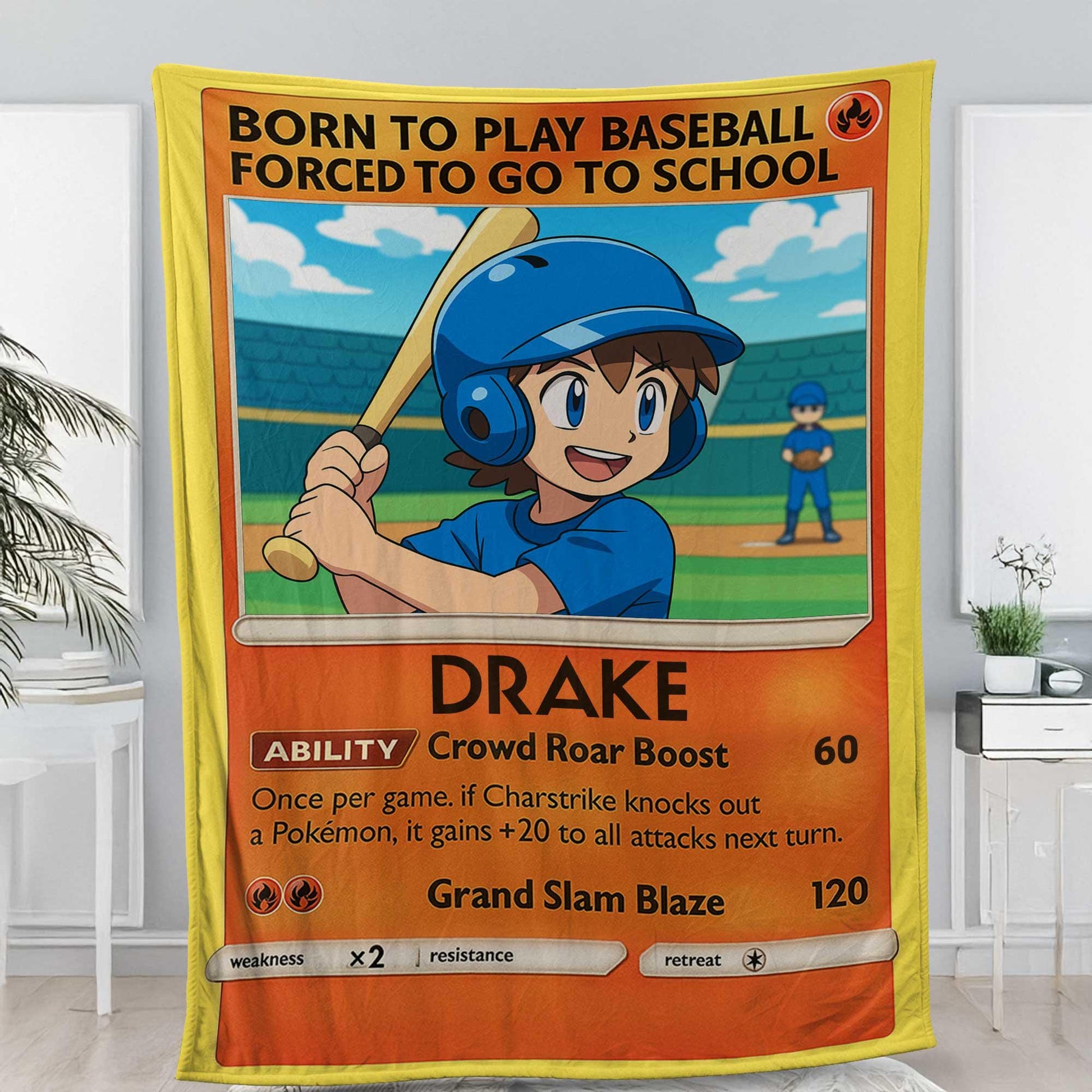 Custom Baseball Blanket for Kids – Anime Style Trading Card Throw – Personalized Back to School Gift – Sports Player Name Blanket