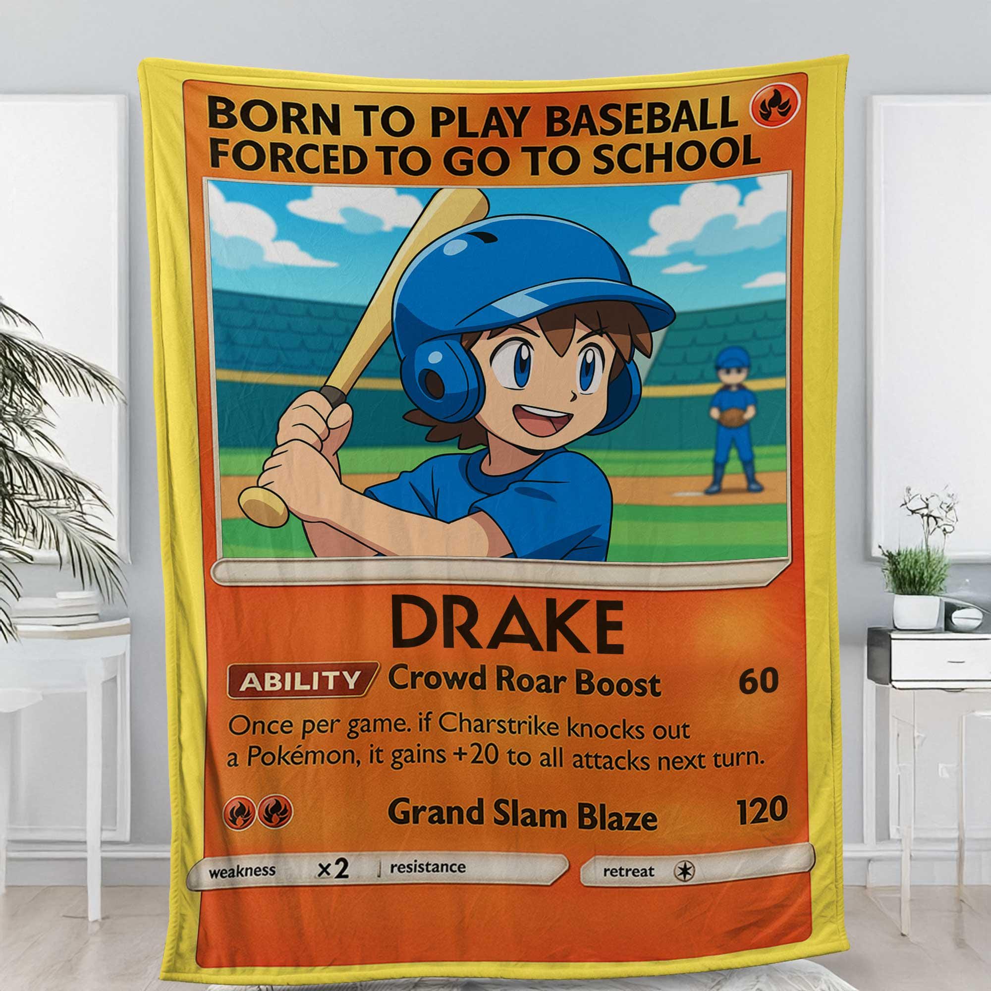 Custom Baseball Blanket for Kids – Anime Style Trading Card Throw – Personalized Back to School Gift – Sports Player Name Blanket