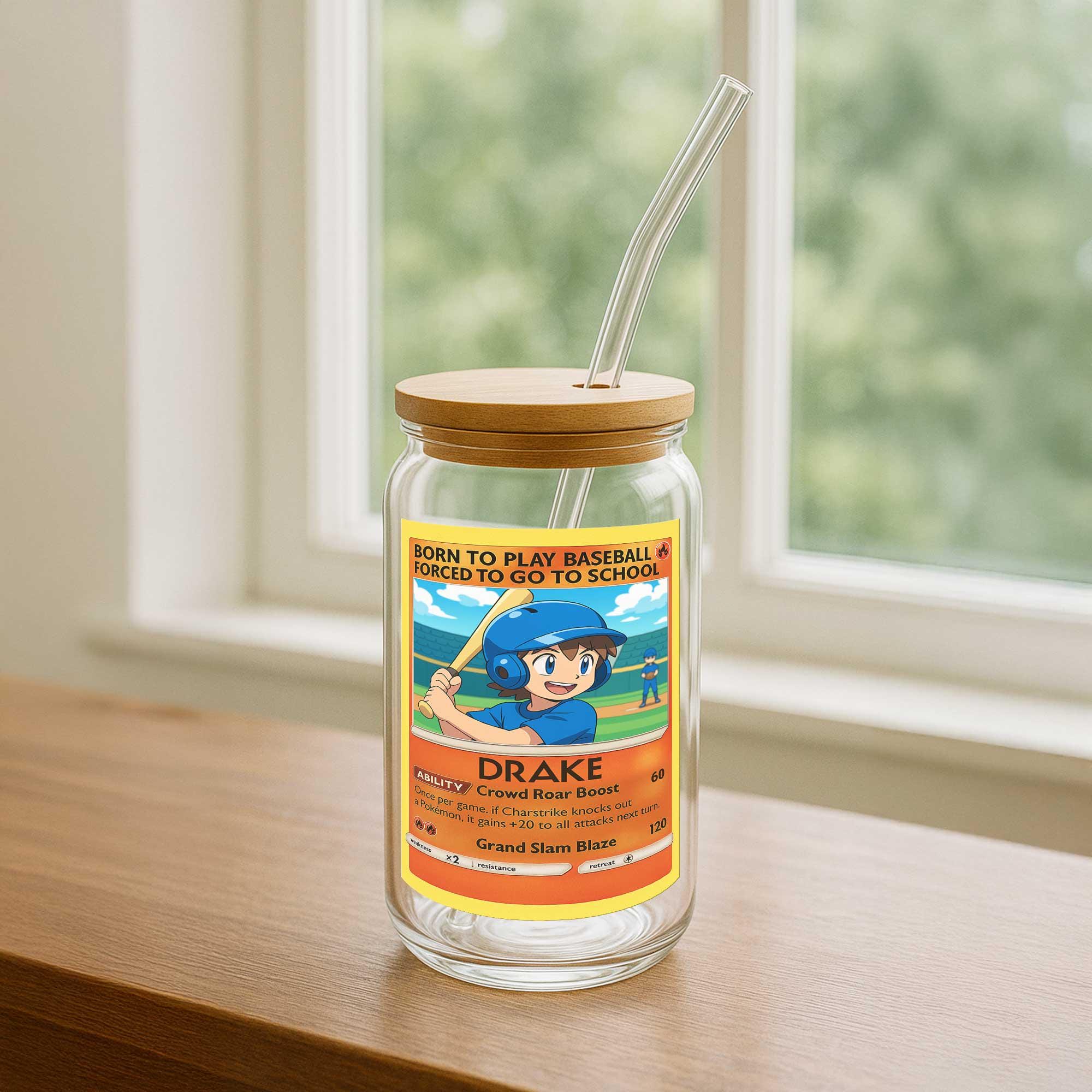 Custom Baseball Glass with Coaster – Anime Style Sipper Cup – Personalized Sports Trading Card Tumbler – Back to School Gift for Kids