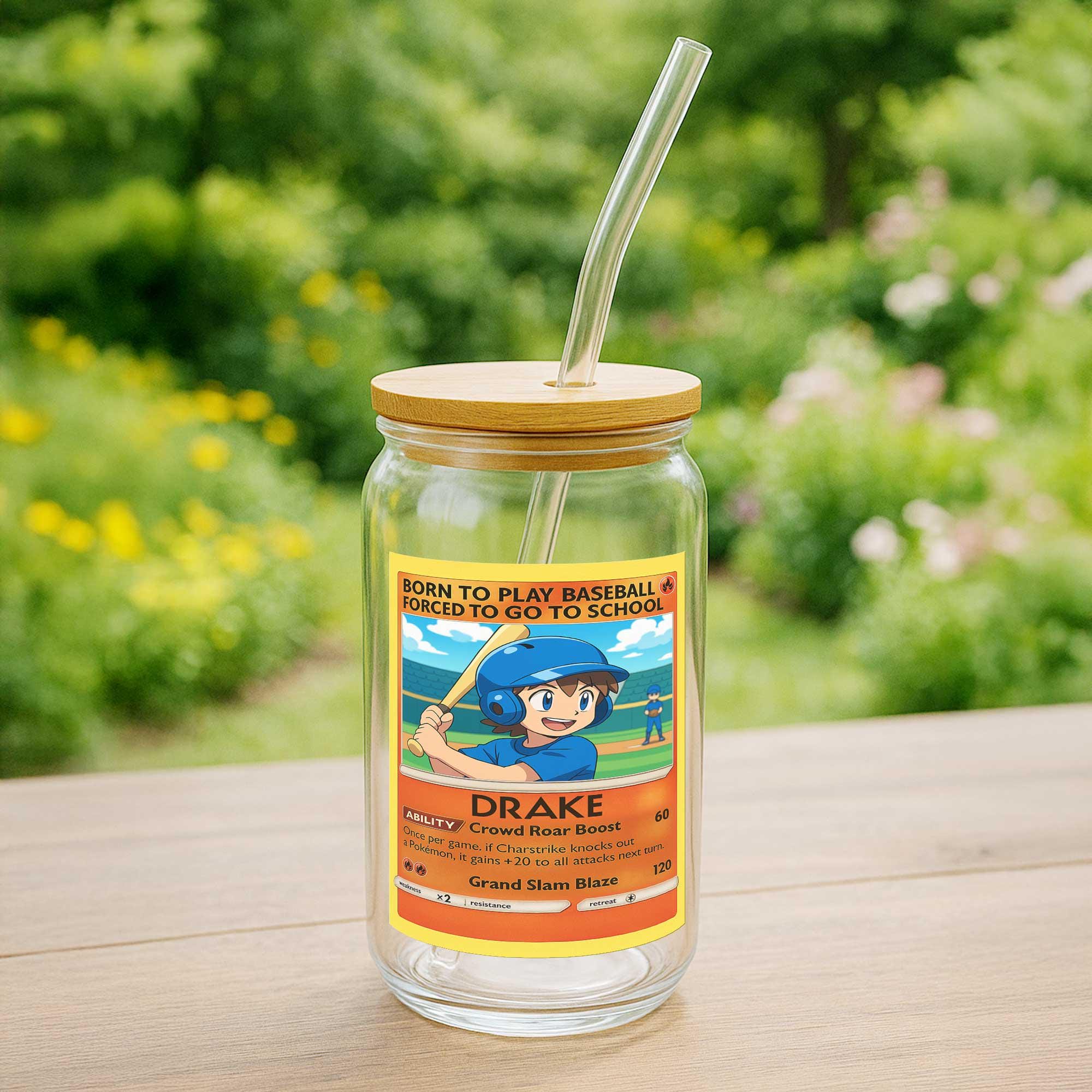 Custom Baseball Glass with Coaster – Anime Style Sipper Cup – Personalized Sports Trading Card Tumbler – Back to School Gift for Kids