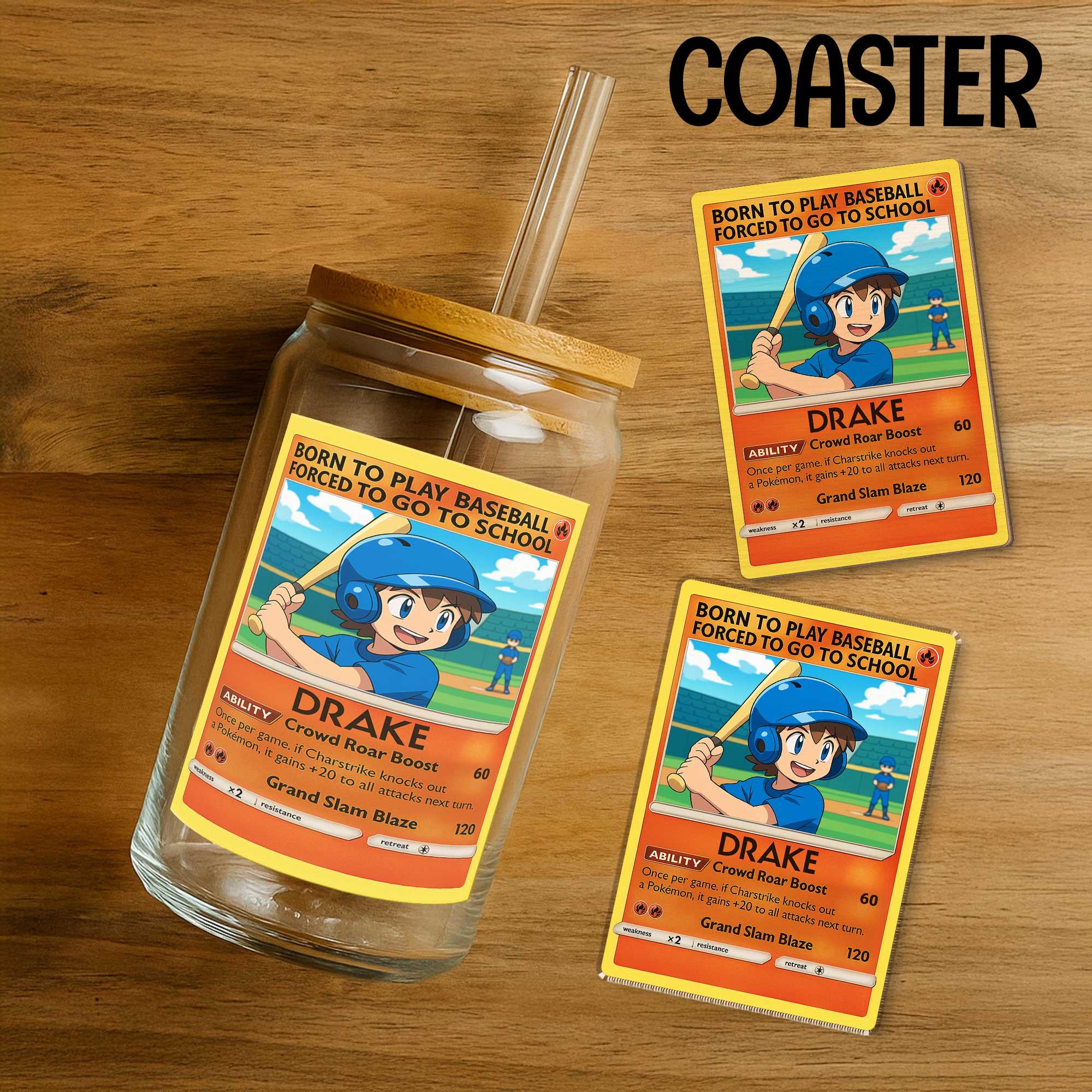 Custom Baseball Glass with Coaster – Anime Style Sipper Cup – Personalized Sports Trading Card Tumbler – Back to School Gift for Kids
