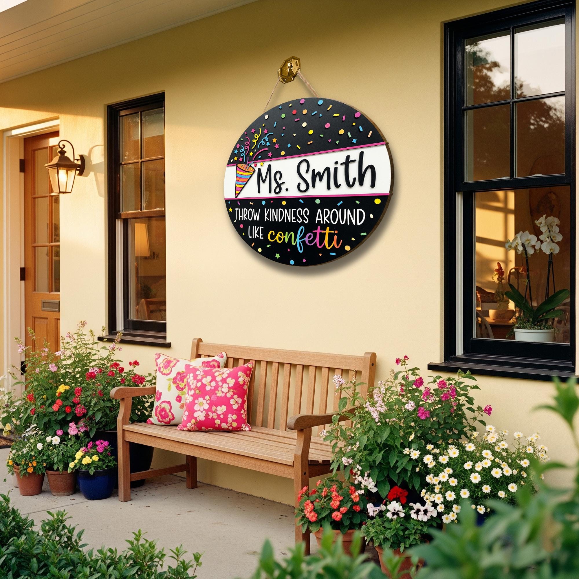 Custom Confetti Teacher Door Sign, Personalized Wooden Classroom Decor, Back to School Gift, Kindness Quote Sign, Teacher Door Hanger