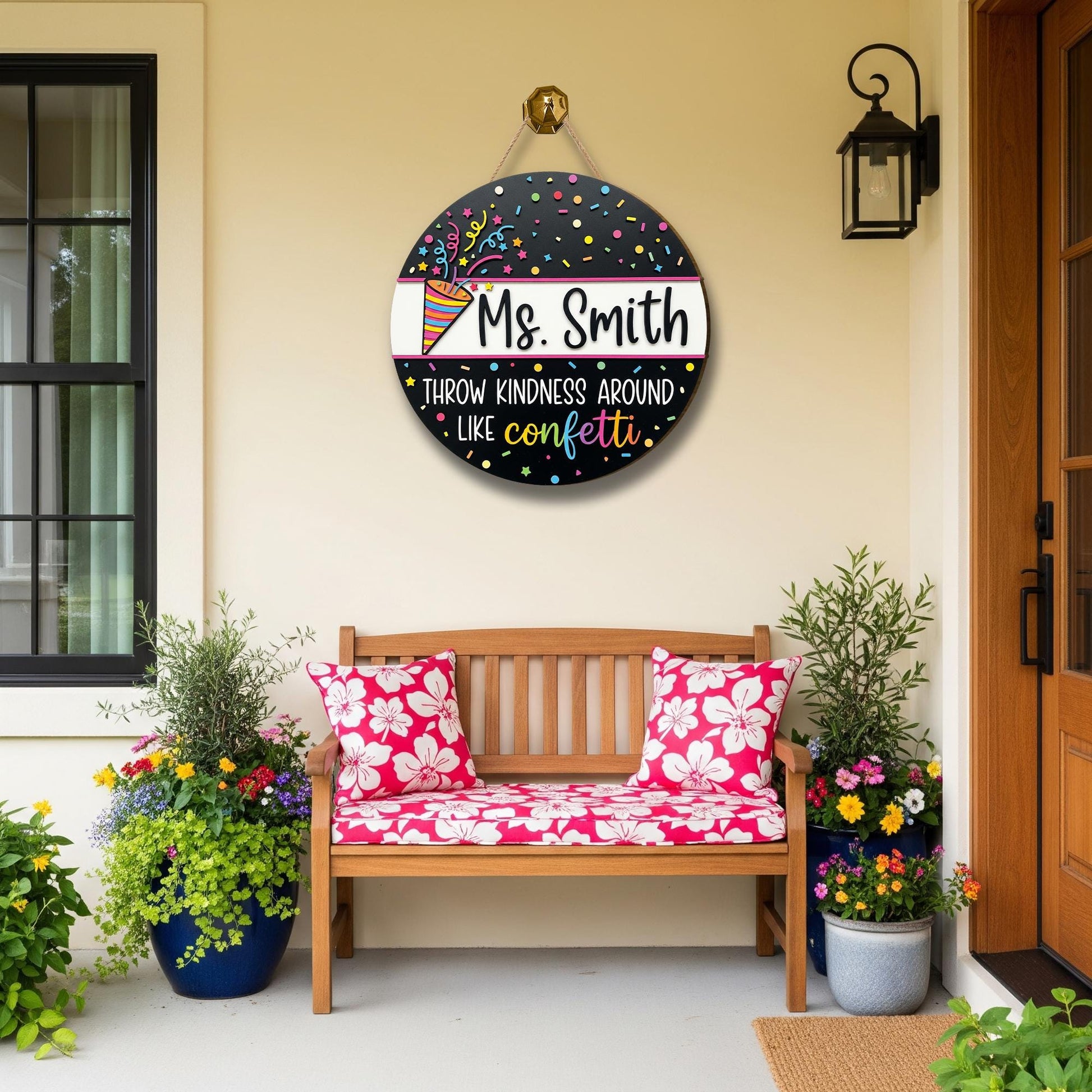 Custom Confetti Teacher Door Sign, Personalized Wooden Classroom Decor, Back to School Gift, Kindness Quote Sign, Teacher Door Hanger