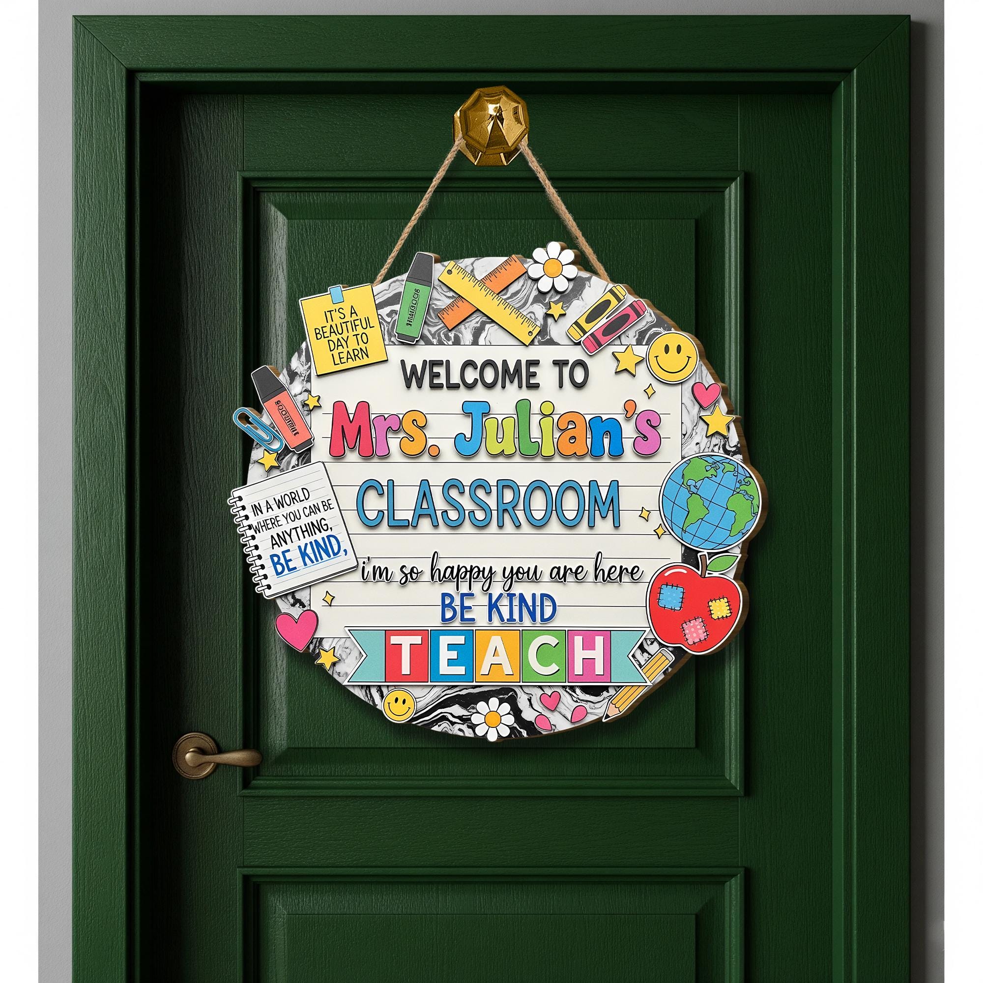 Custom Classroom Welcome Sign, Personalized Back to School Door Decor for Teacher, Be Kind Teacher Wooden Sign, Cute School Gift