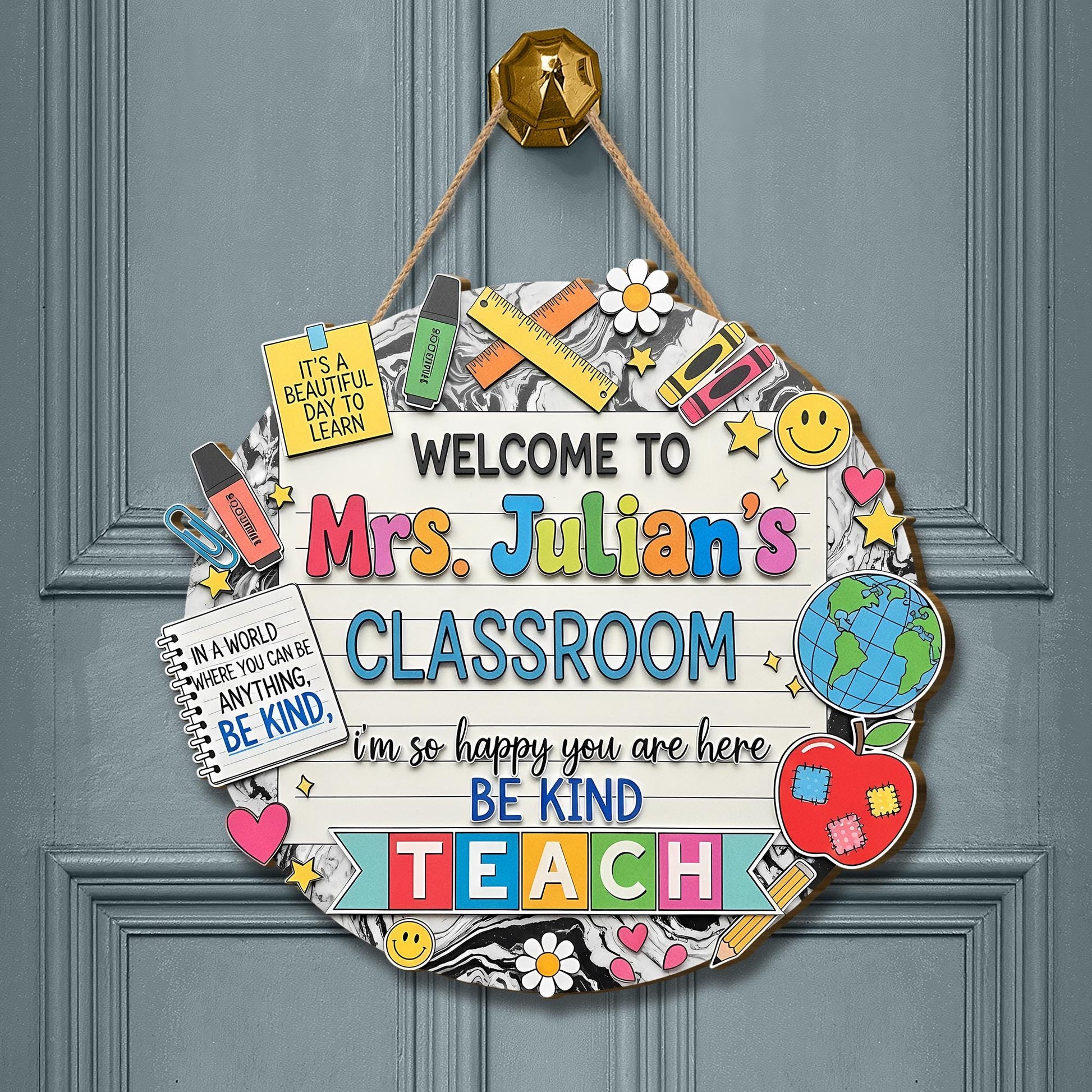 Custom Classroom Welcome Sign, Personalized Back to School Door Decor for Teacher, Be Kind Teacher Wooden Sign, Cute School Gift