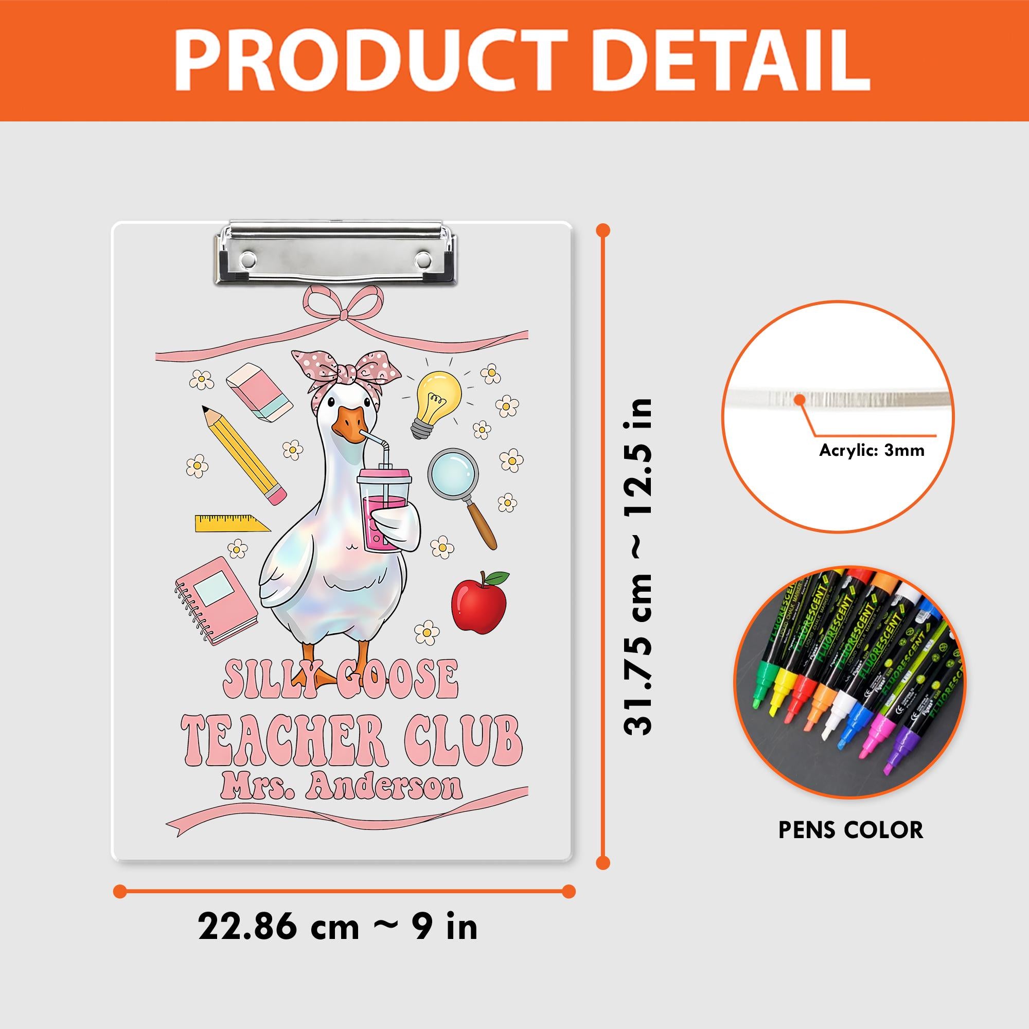 Personalized Silly Goose Teacher Club Clipboard, Custom Teacher Name, Cute End of Year Appreciation Gift, A4 Office School Supplies