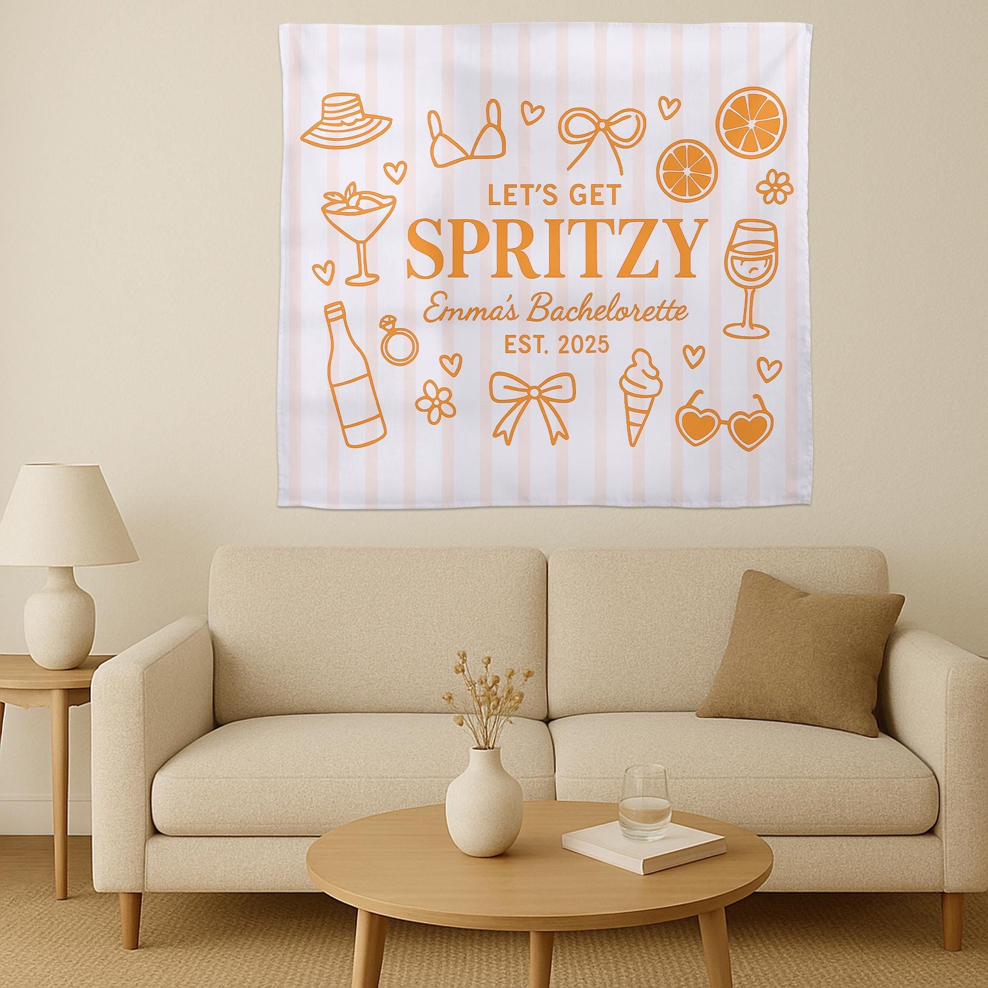 Custom Bachelorette Tapestry, Let’s Get Spritzy Banner, Personalized Bridal Party Decor, Summer Bach Weekend Wall Hanging