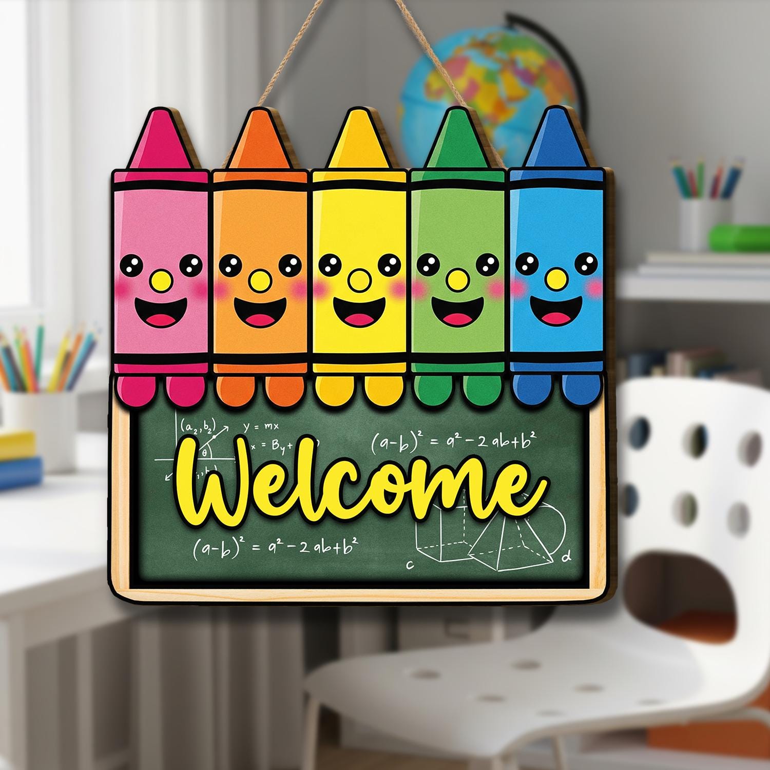 Crayon Welcome Classroom Door Sign – Cute Rainbow Teacher Door Hanger, Back to School Decor for Teachers, Preschool or Elementary Decor