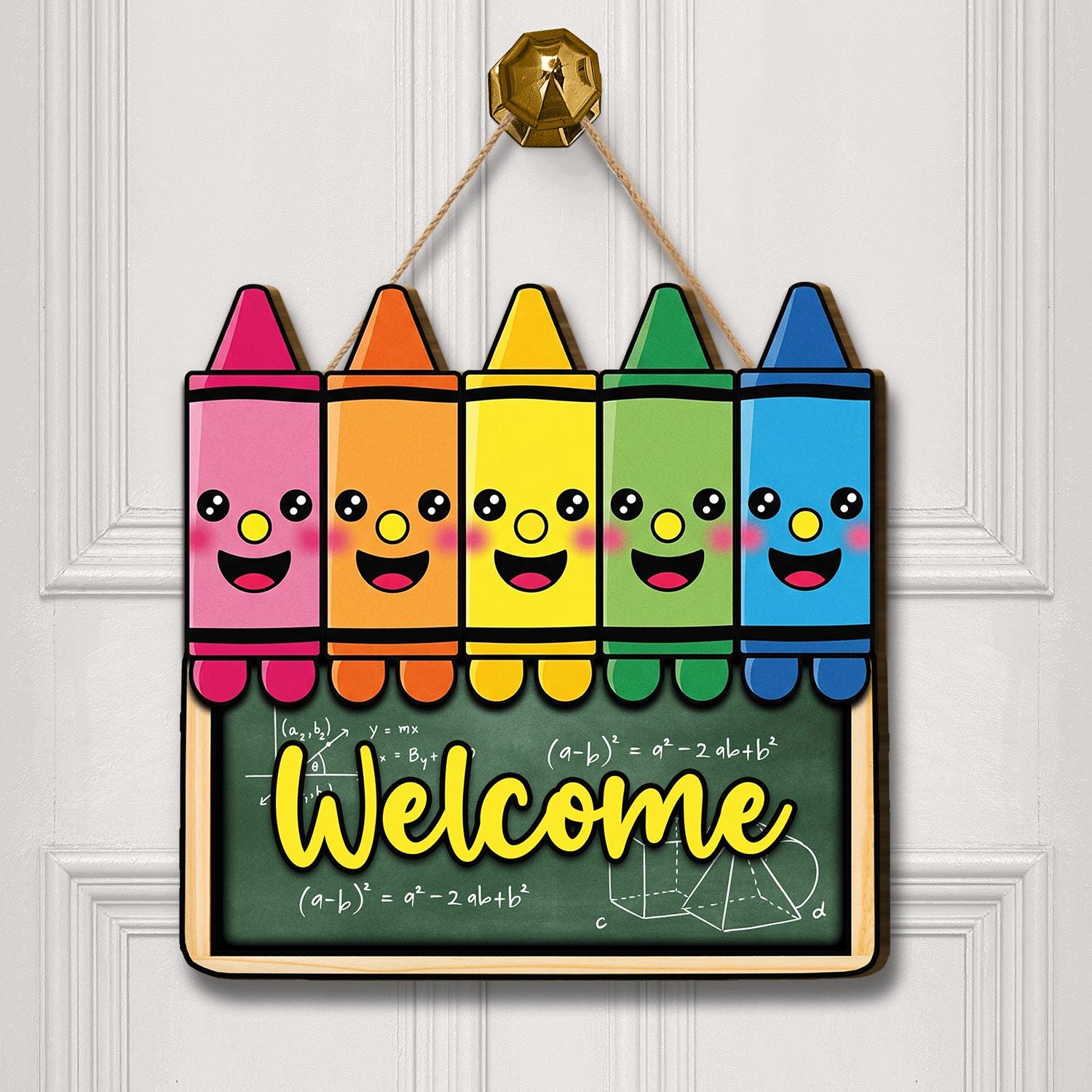 Crayon Welcome Classroom Door Sign – Cute Rainbow Teacher Door Hanger, Back to School Decor for Teachers, Preschool or Elementary Decor