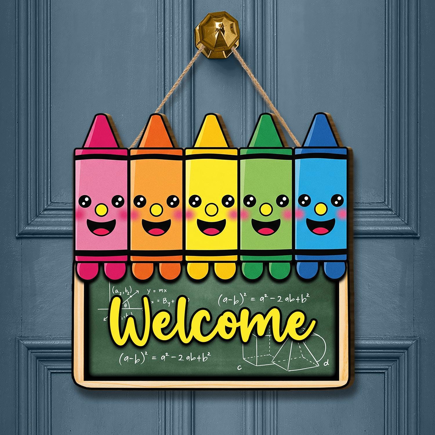 Crayon Welcome Classroom Door Sign – Cute Rainbow Teacher Door Hanger, Back to School Decor for Teachers, Preschool or Elementary Decor