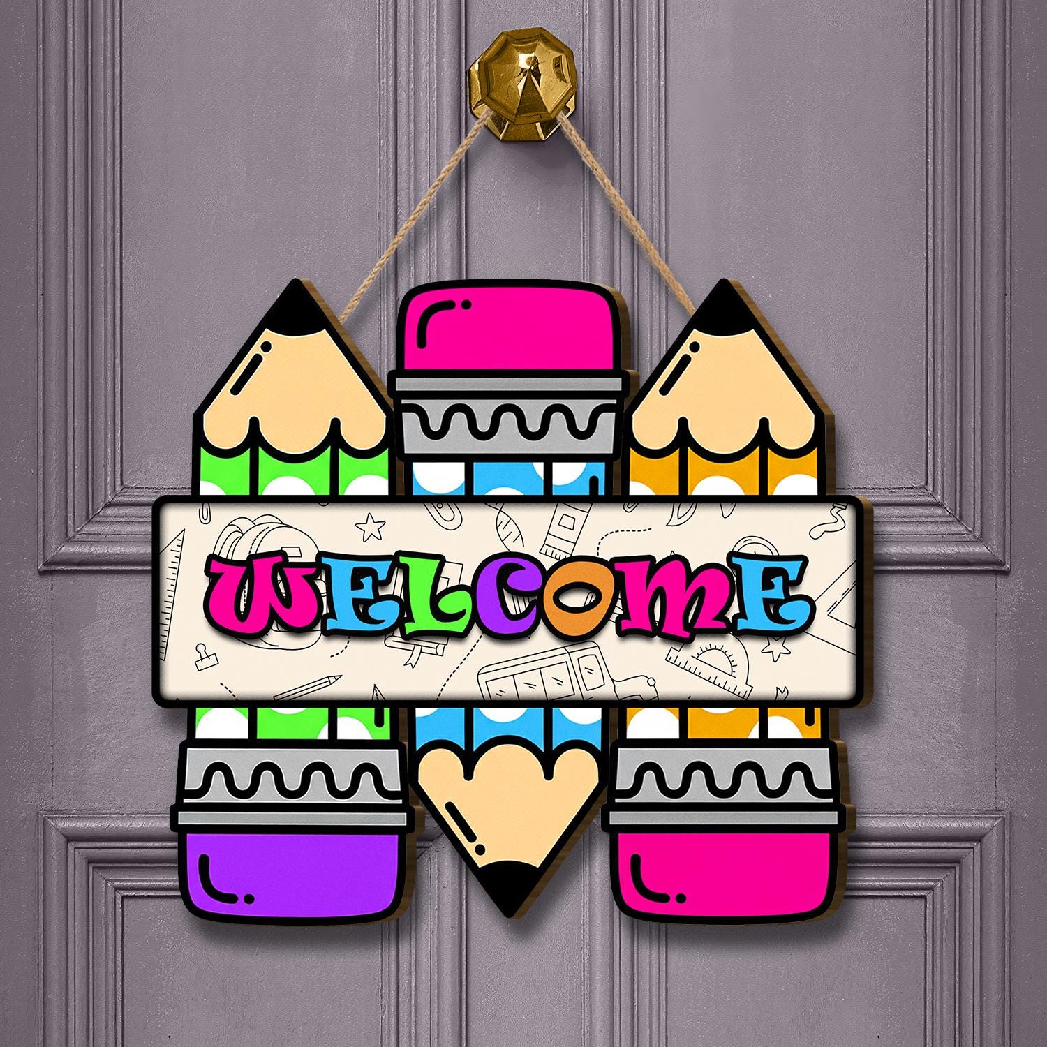 Custom Colorful Pencil Welcome Sign – Cute Classroom Door Hanger for Teachers, Back to School Decor for Preschool, Elementary, or Art Rooms