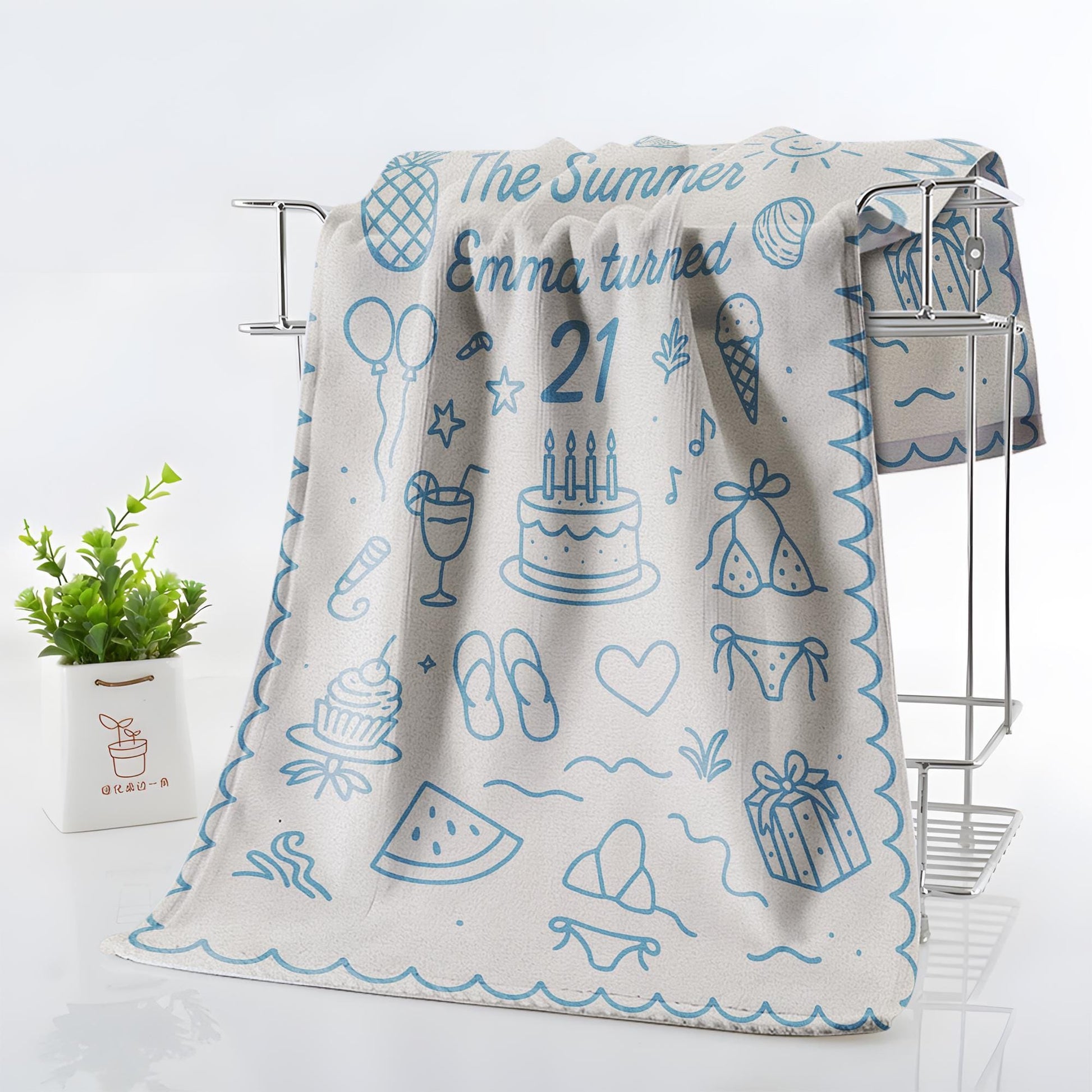 Custom Birthday Beach Towel – Personalized Summer Party Towel for Her, 21st Birthday Gift Idea, Pool or Beach Trip Celebration Towel