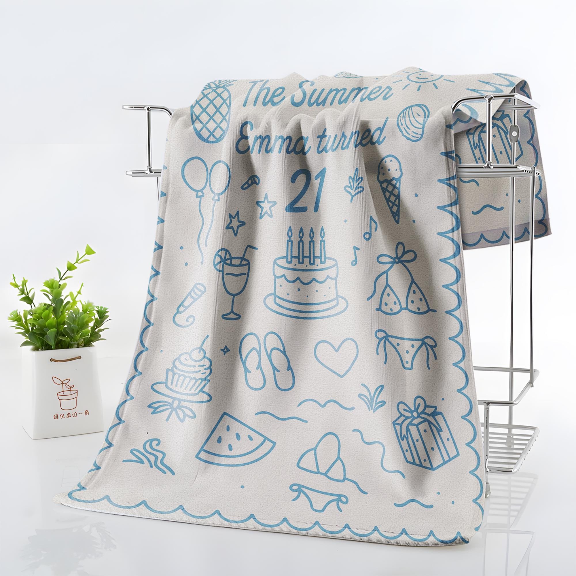 Custom Birthday Beach Towel – Personalized Summer Party Towel for Her, 21st Birthday Gift Idea, Pool or Beach Trip Celebration Towel