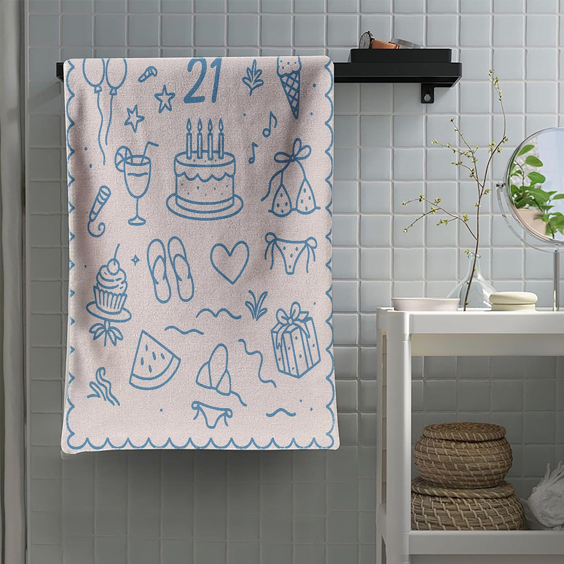 Custom Birthday Beach Towel – Personalized Summer Party Towel for Her, 21st Birthday Gift Idea, Pool or Beach Trip Celebration Towel