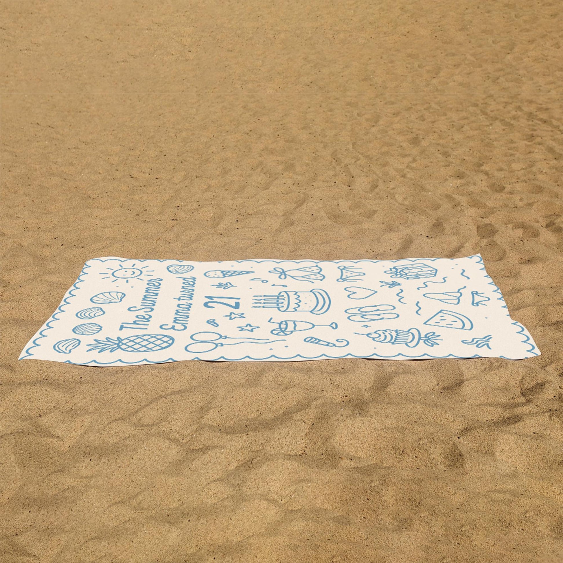Custom Birthday Beach Towel – Personalized Summer Party Towel for Her, 21st Birthday Gift Idea, Pool or Beach Trip Celebration Towel